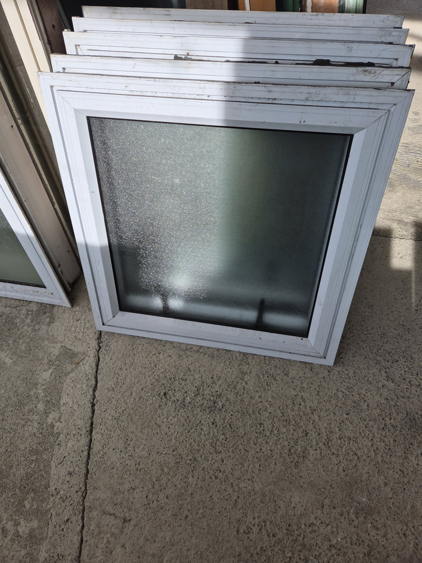 690 H x 700 W White Window, single opening, frosted glass