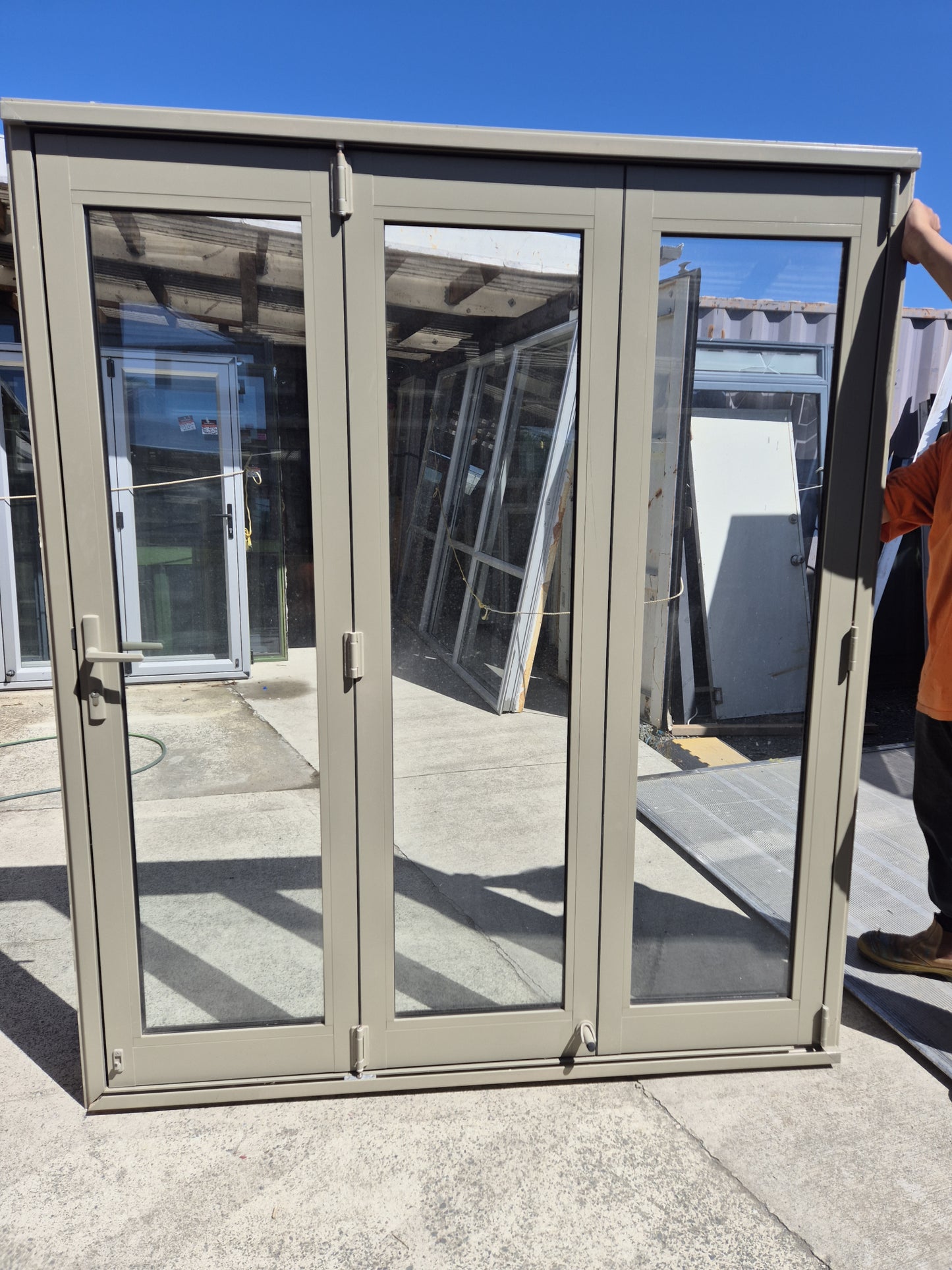 Near New Double Glazed Lichen Green Job lot, Bifold Doors & Sliders