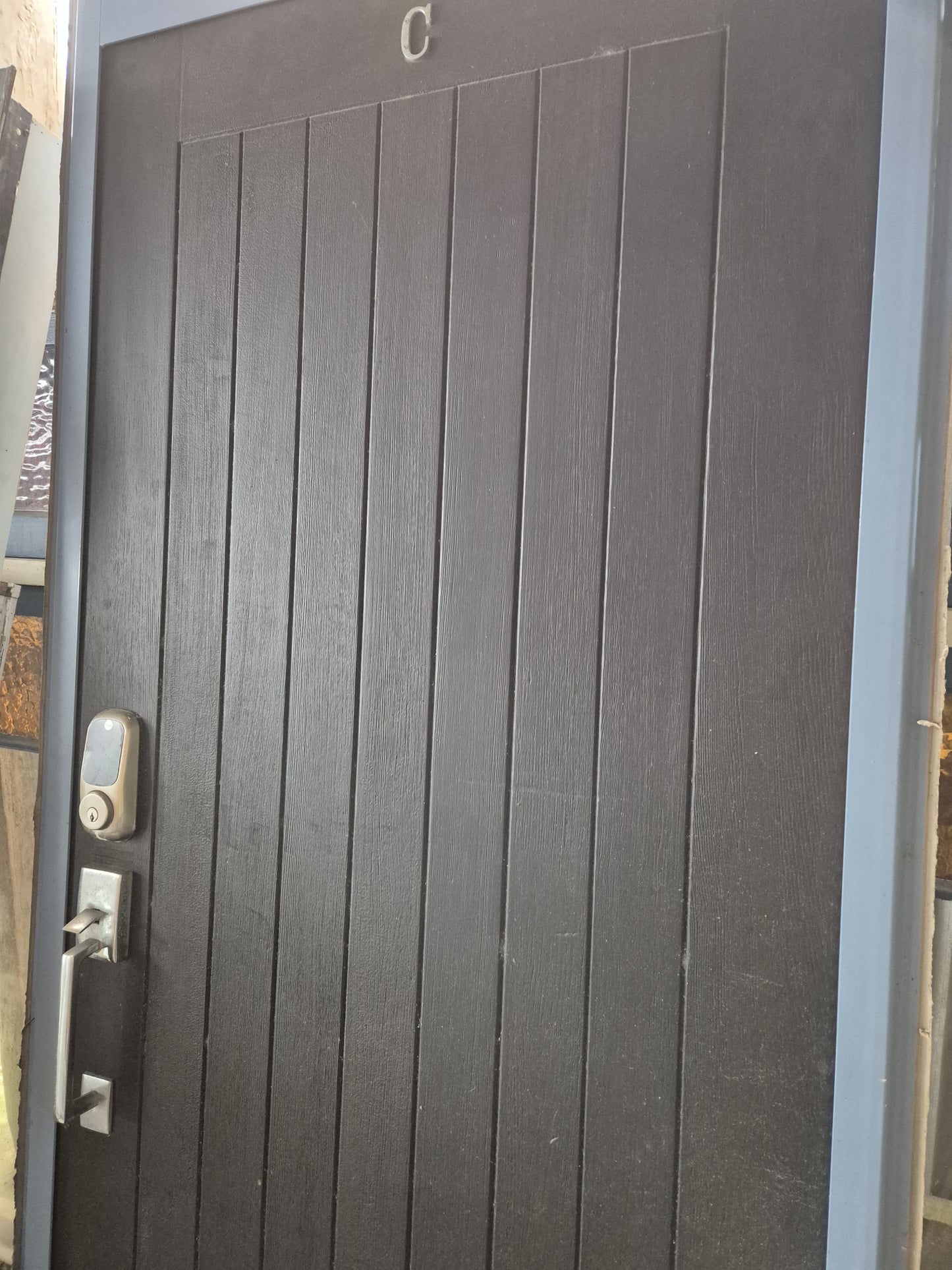 Pale Blue Single Exterior Door with Cedar Door 2360 H x 940 W #SDO3 -2 available