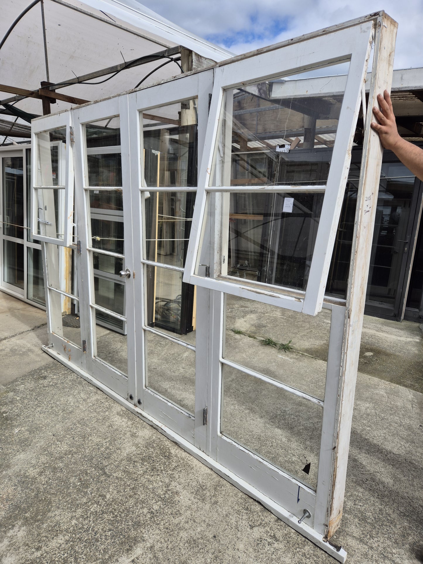 Wooden French doors, with opening windows 2115 H x 3000 W #F1942