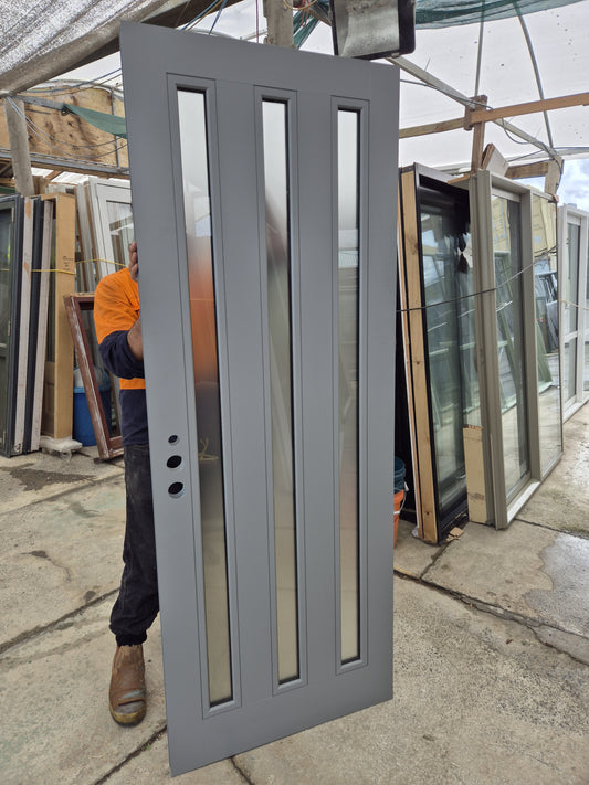 NEW Sandstone Grey Exterior Aluminium door with glass 2117 H x 800 W