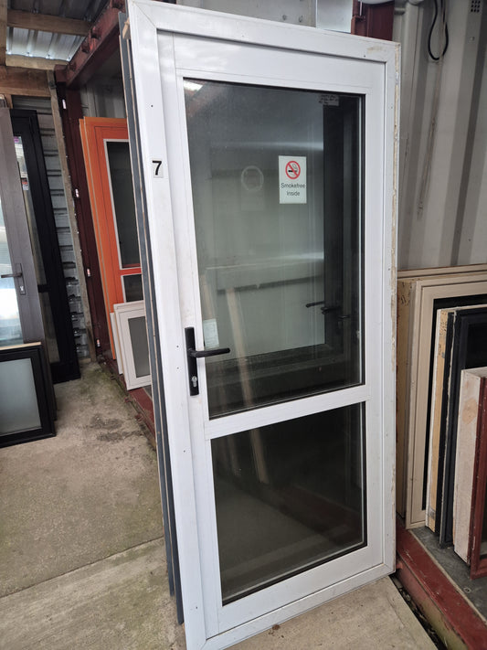 White, Double Glazed Single Aluminium Door 2 H x 880 W #2179