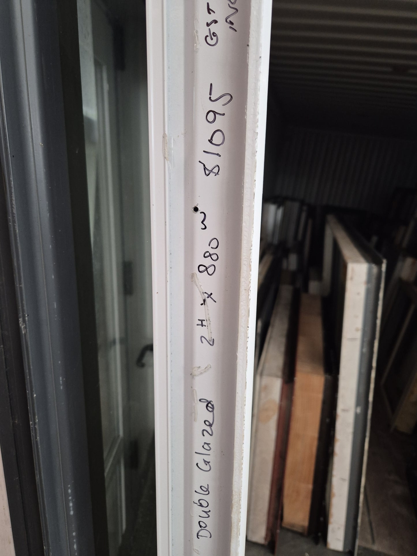 White, Double Glazed Single Aluminium Door 2 H x 880 W #2179