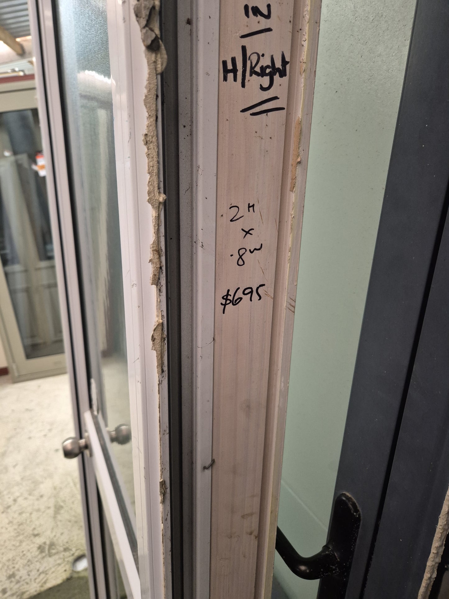White Single glazed Door, frosted safety glass 2 H x 810W #2180
