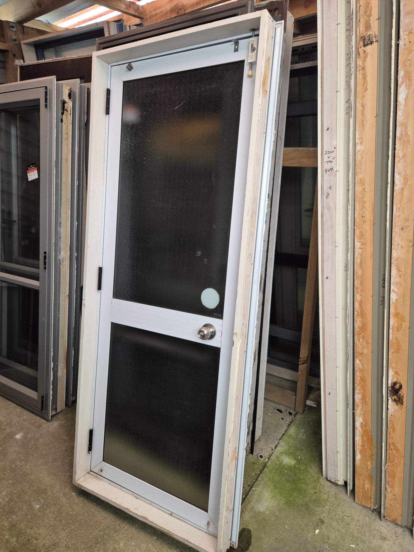 White Single glazed Door, frosted safety glass 2 H x 810W #2180