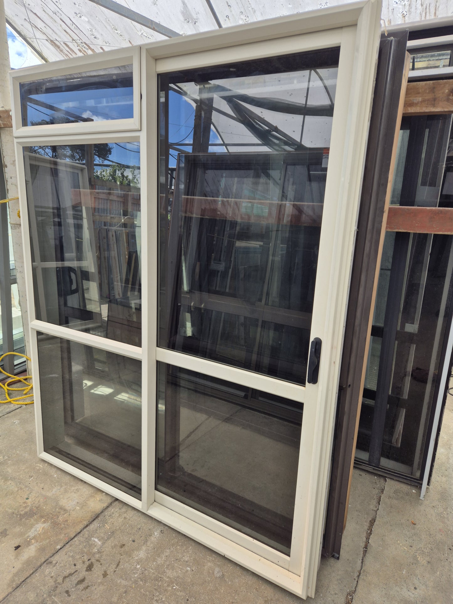 Cream Ranchslider with opening window 2035 H x 1630 W #2191
