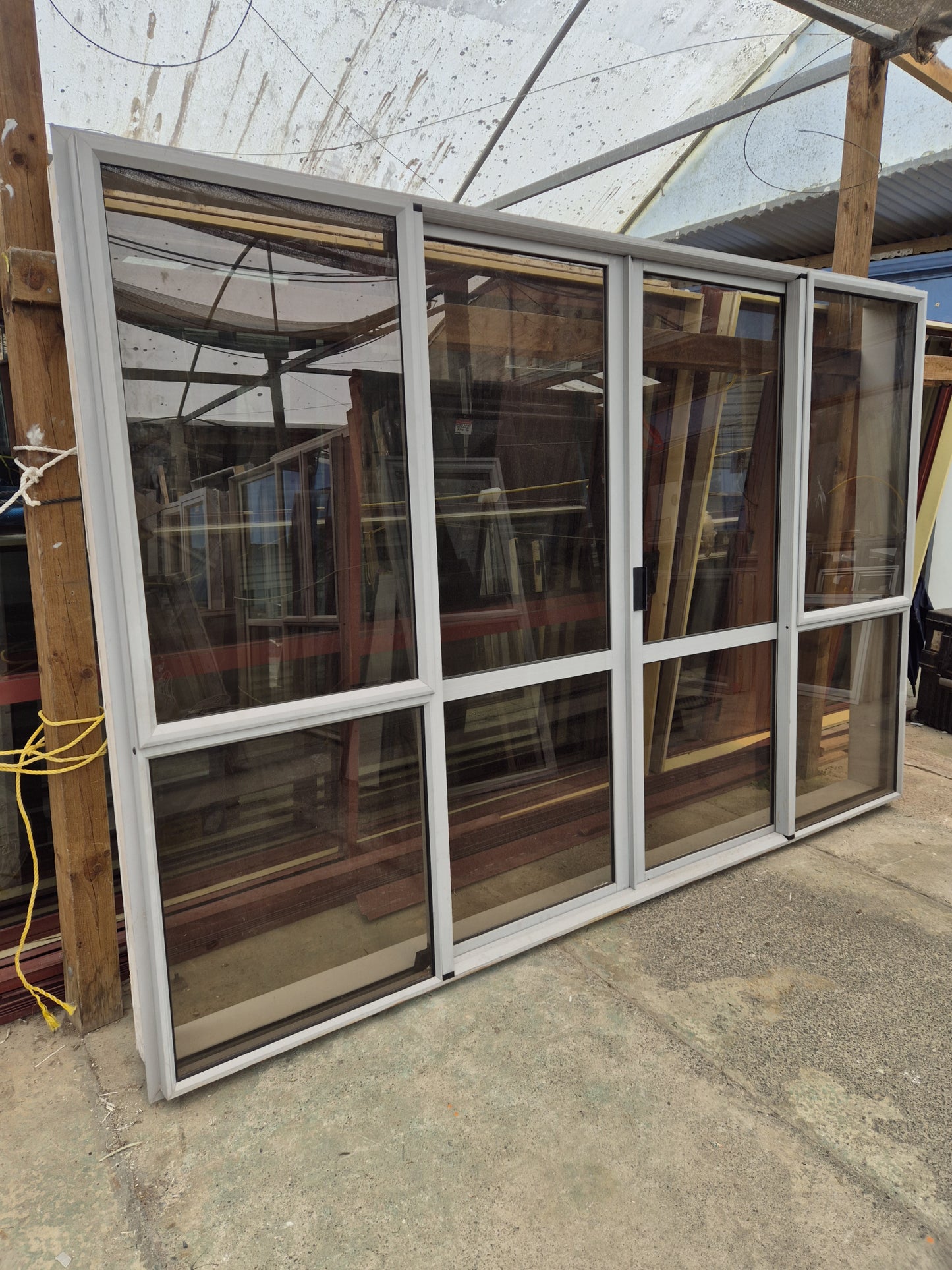 Grey Bi parting Sliding door with opening windows 2m H x 3 W #2049