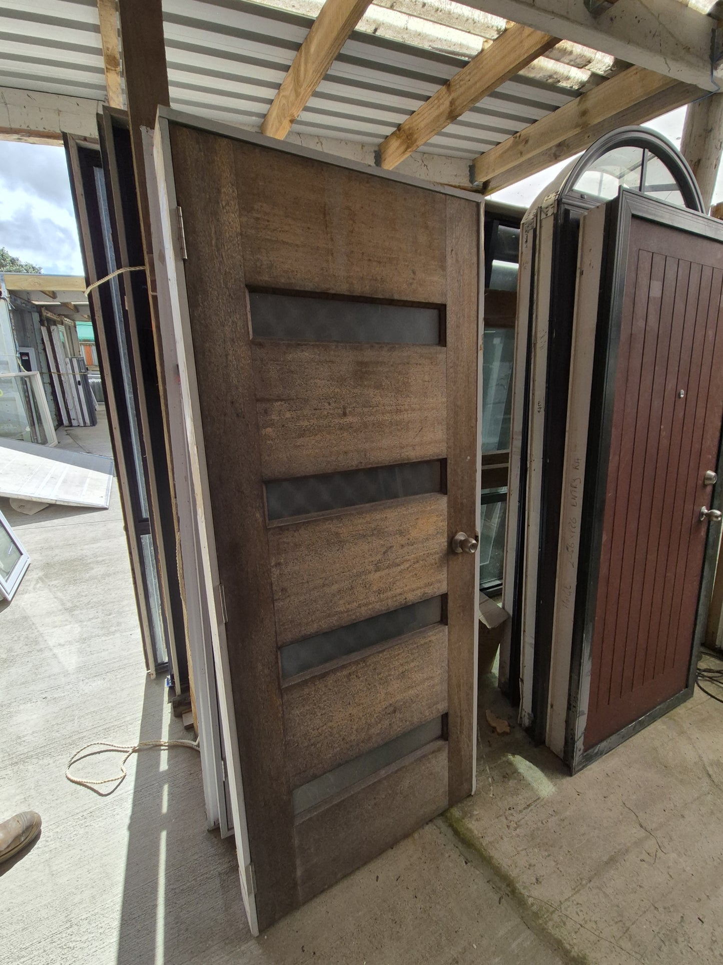 Wooden Door with glass panels Door only size 1980 H x 810 W #2082