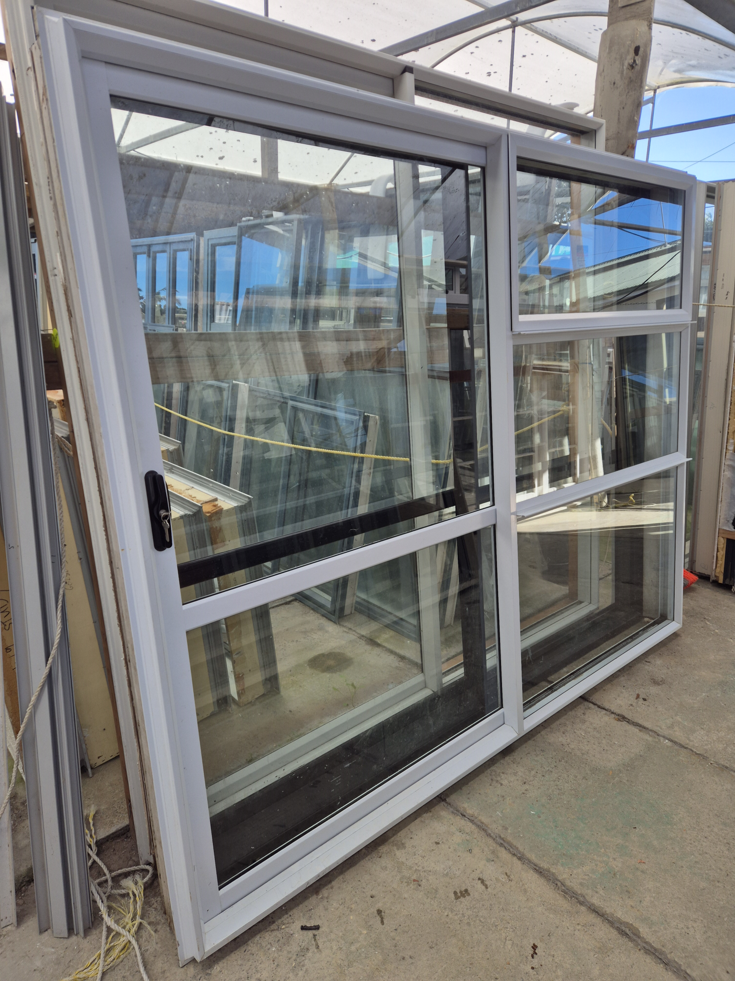 White Ranchslider with opening windows 2m H x 2.4 W #2073