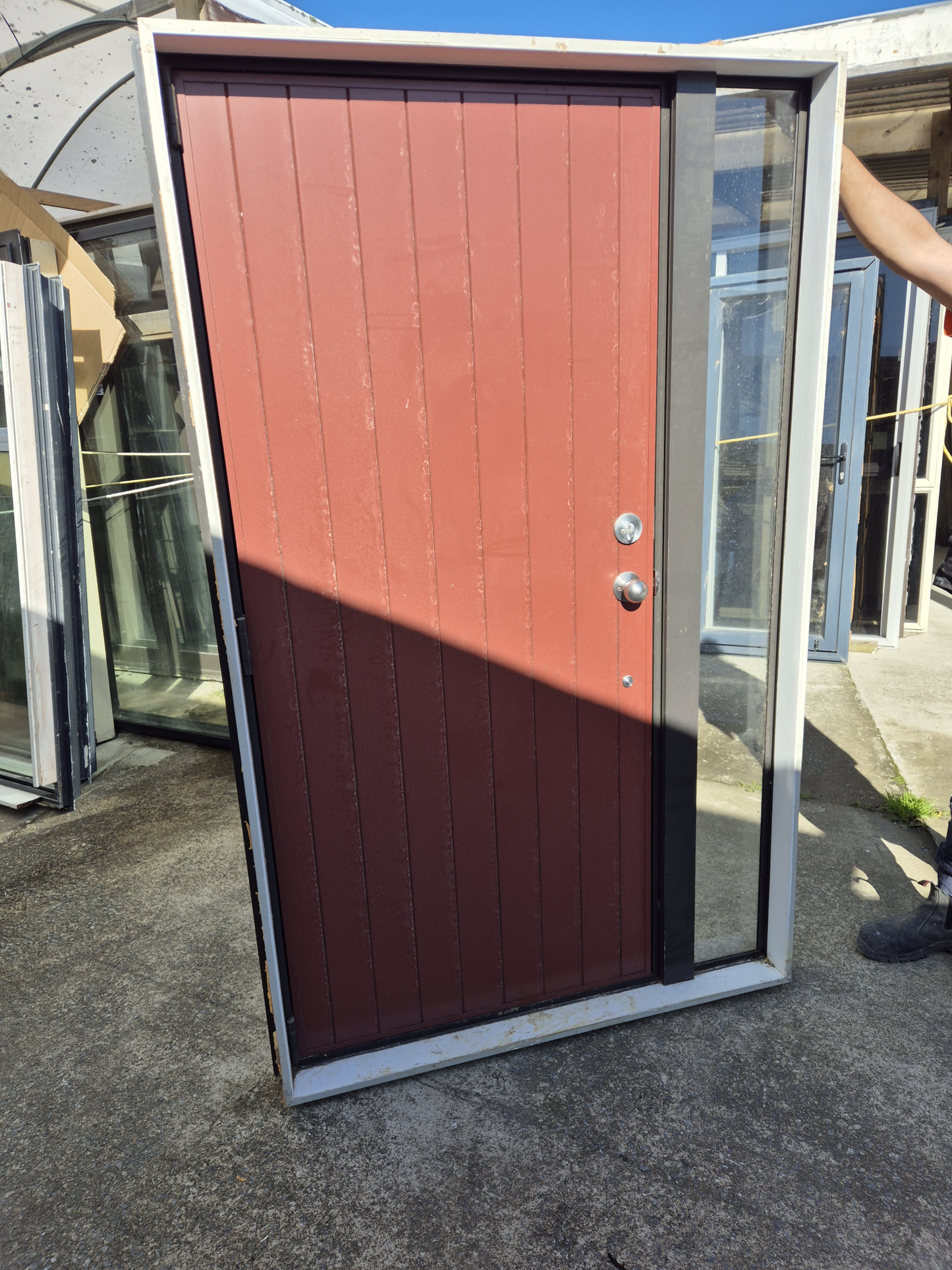 Exterior door with sidelight 2 H x 1.23 W Ironsand frame #2435