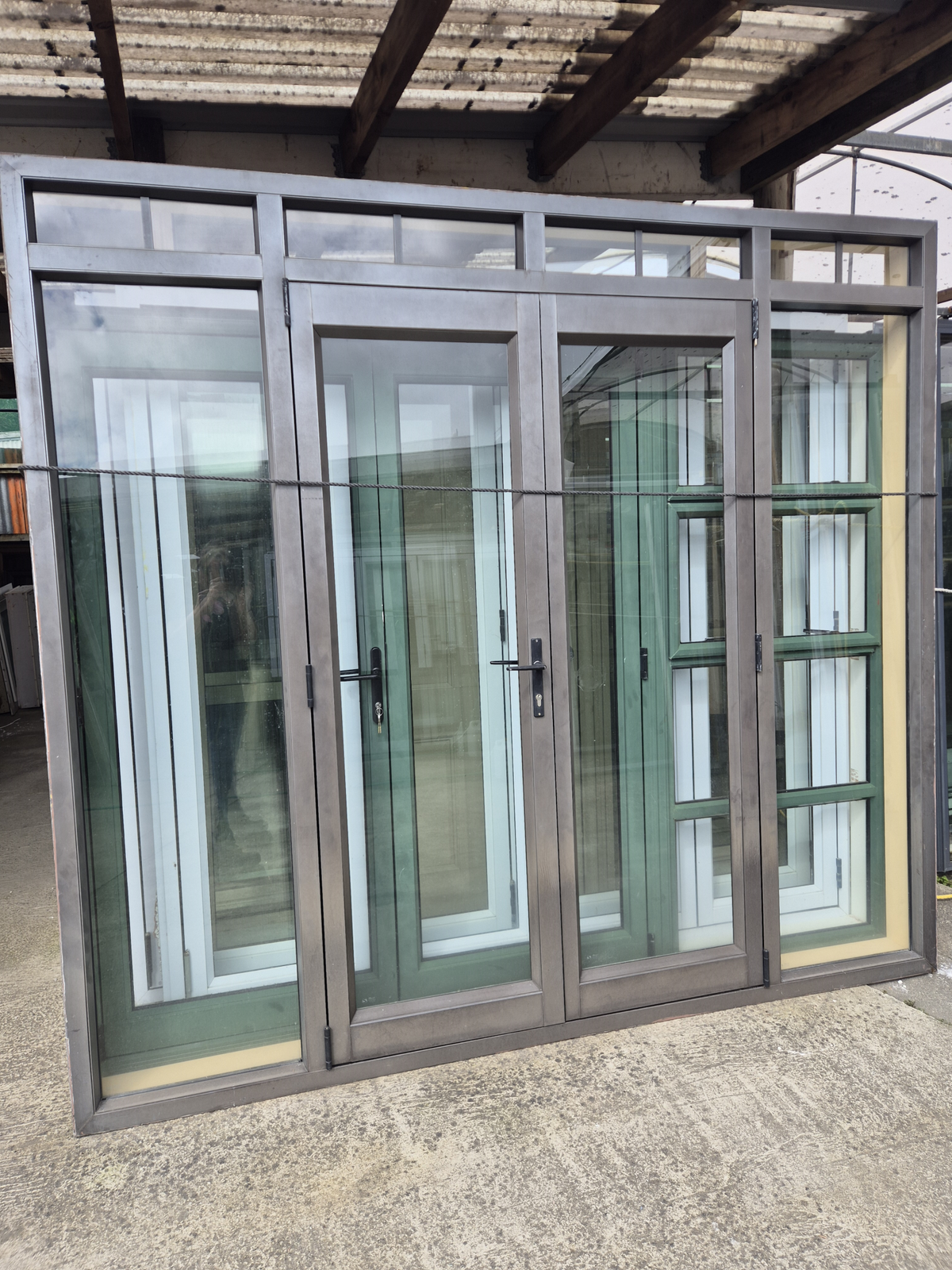 Brown French doors 2190 H x 2400 W NEW JAMBS Good condition #2163