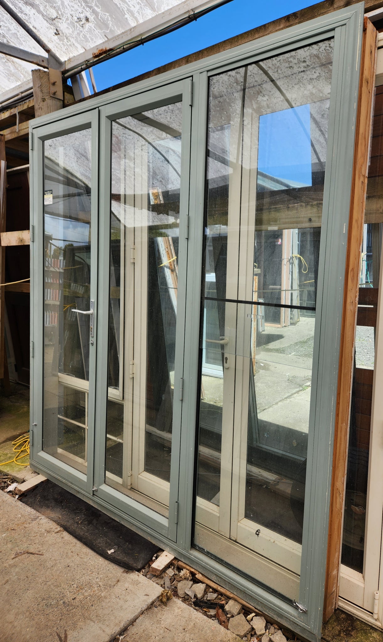 Pale Green French Door with Sliding Window 2255 H x 2190 W #FDH9