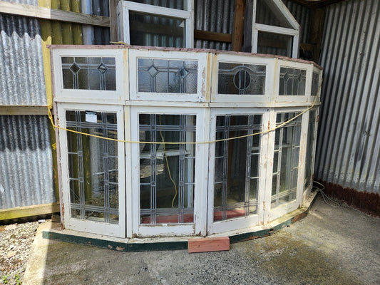 Original Leadlight Bay Window with Fanlights 1530 H x 2.6m (each panel) W #WD3