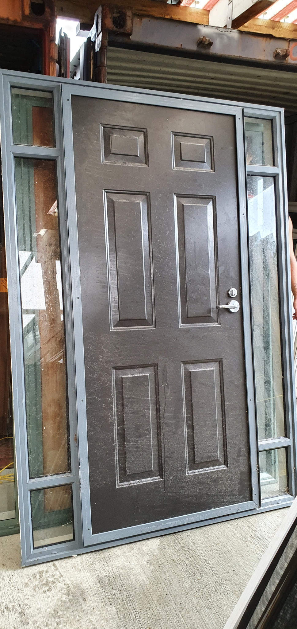 Denim Blue Entranceway Door with Fixed Sidelights 2060 H x 1450 W #ED003