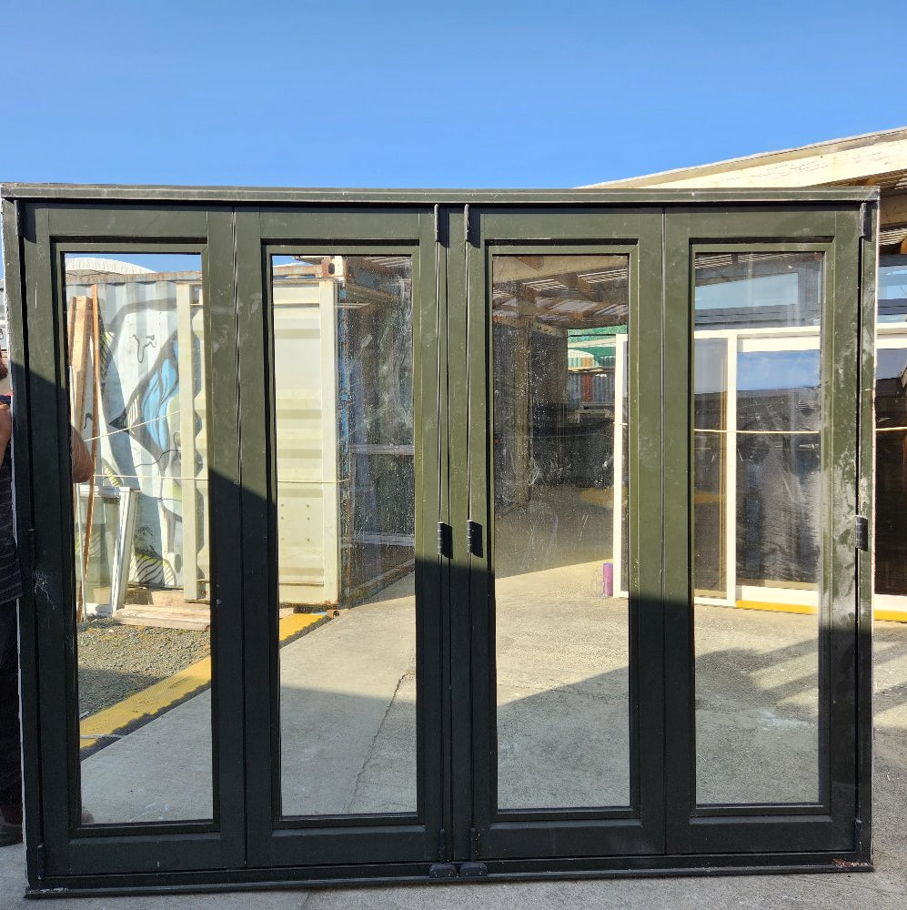 Double Glazed Karaka Green Bifolding Door 2.1 m H x 2.6 m W #BDE1