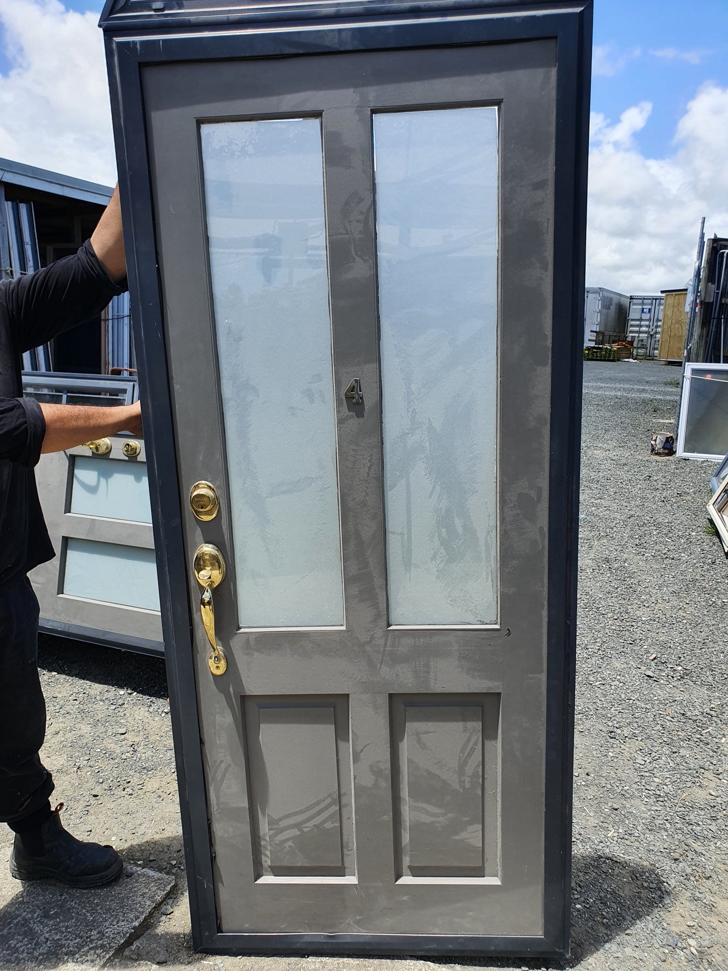 Denim Blue Single Door with Wooden Entrance 2050 H x 885 W #SDO5 - 3 avail
