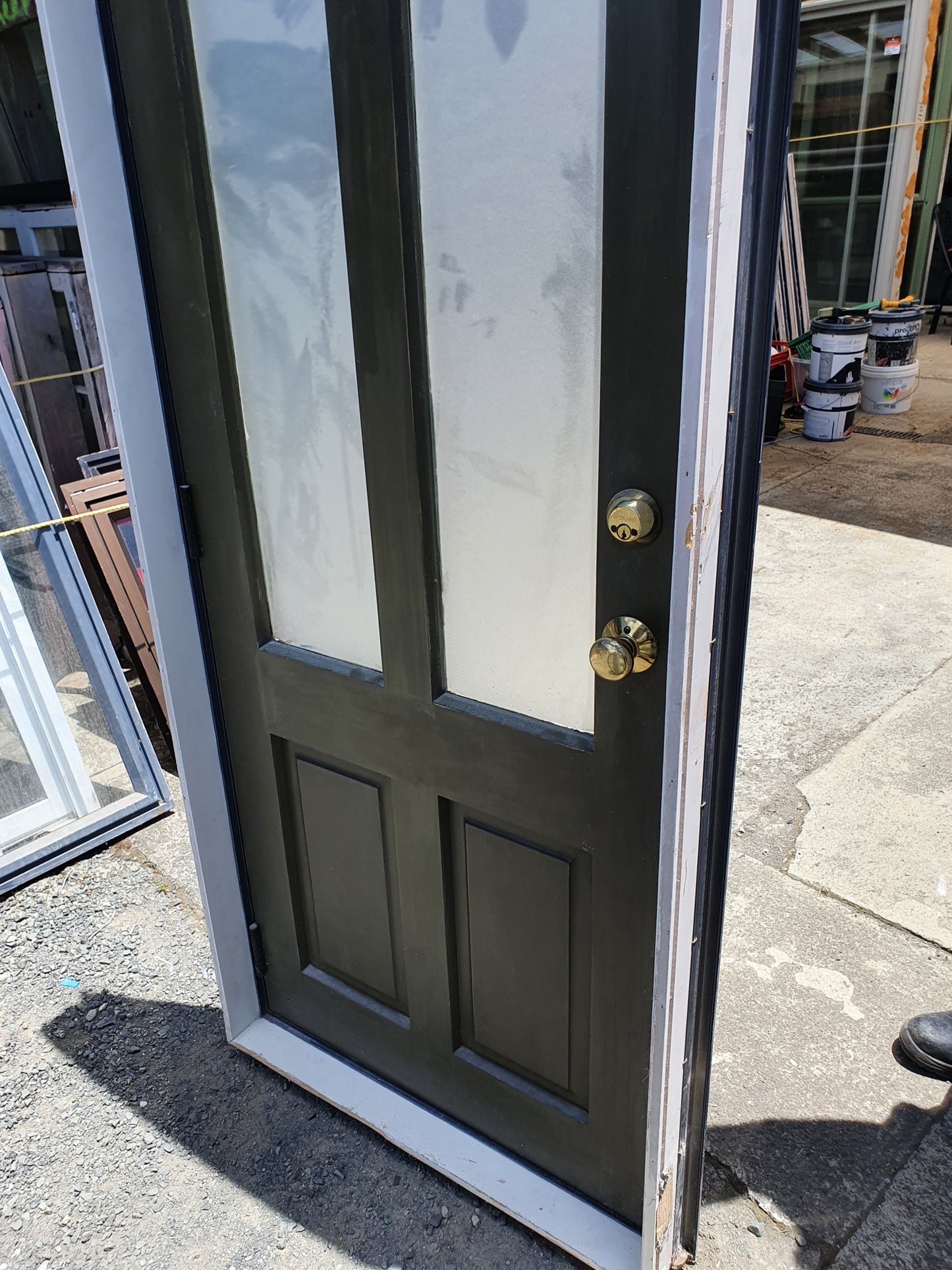 Denim Blue Single Door with Wooden Entrance 2050 H x 885 W #SDO5 - 3 avail