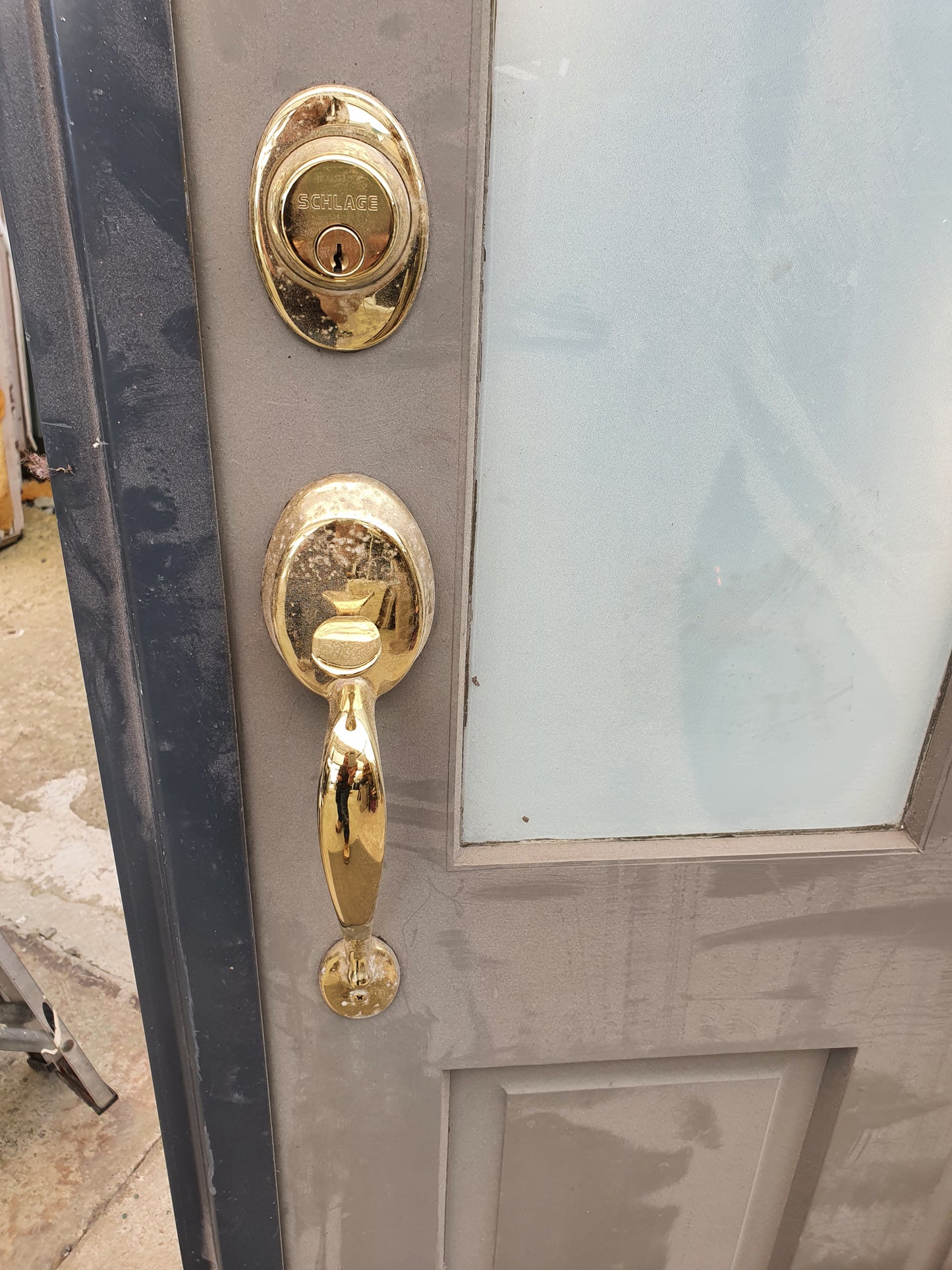 Denim Blue Single Door with Wood Entrance 2.4 / 2050 H x 885 W #SDO8