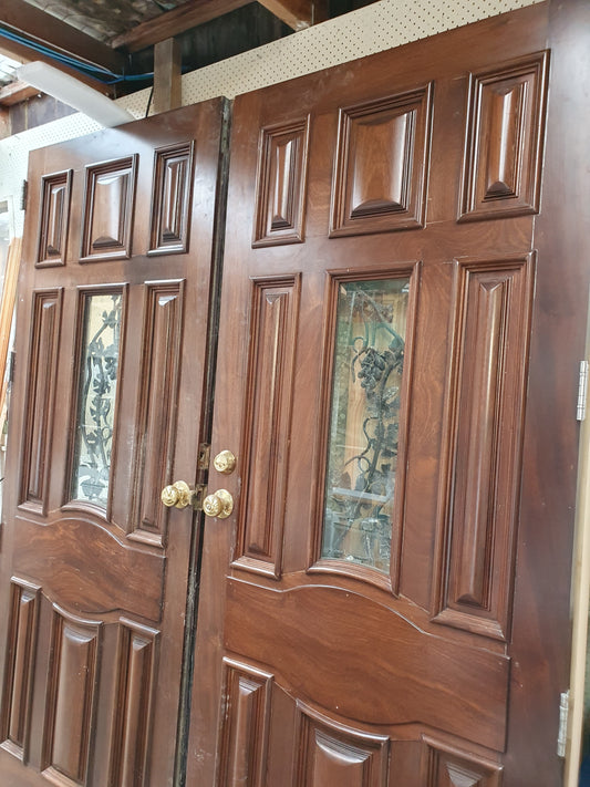 Grand Entrance Doors, Solid Mahogany with beveled glass & Grape vine detail