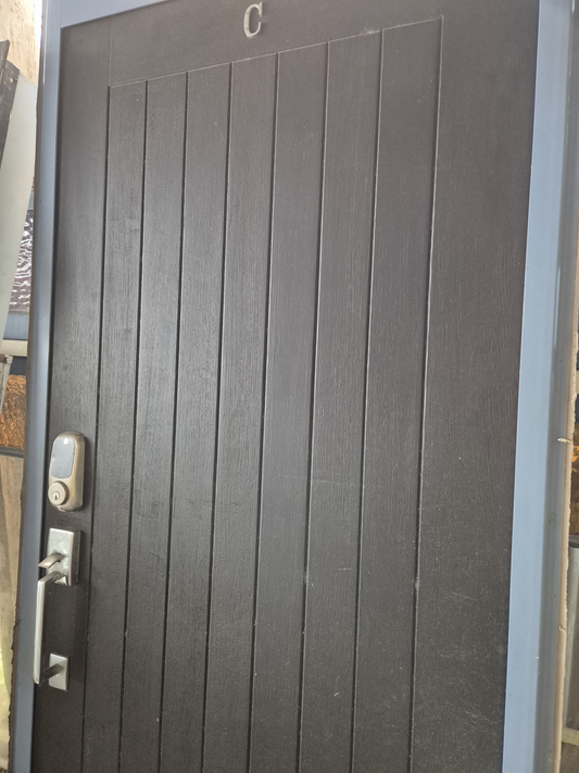 Pale Blue Single Exterior Door with Cedar Door 2360 H x 940 W #SDO3