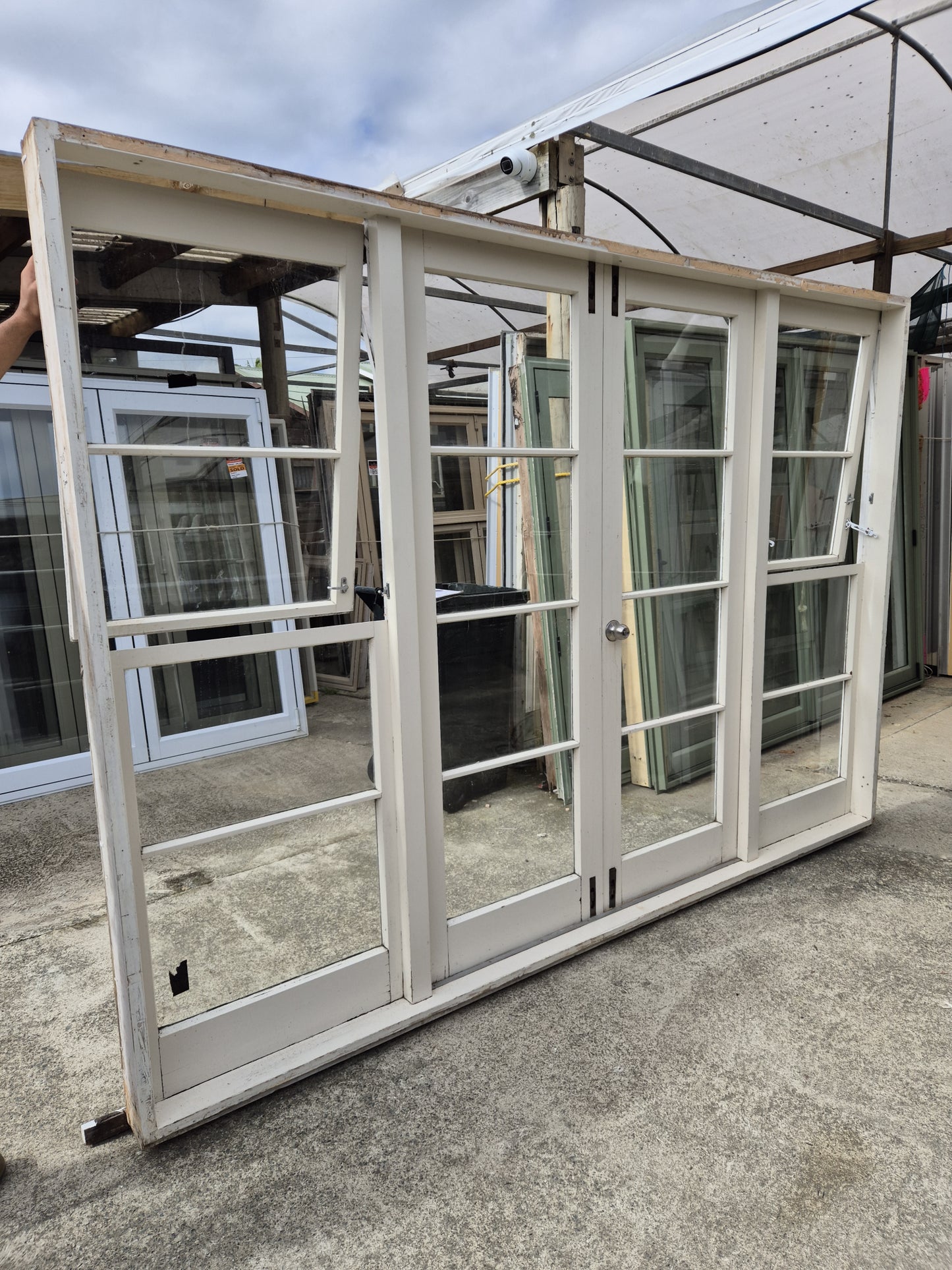 Wooden French doors, with opening windows 2115 H x 3000 W #F1942