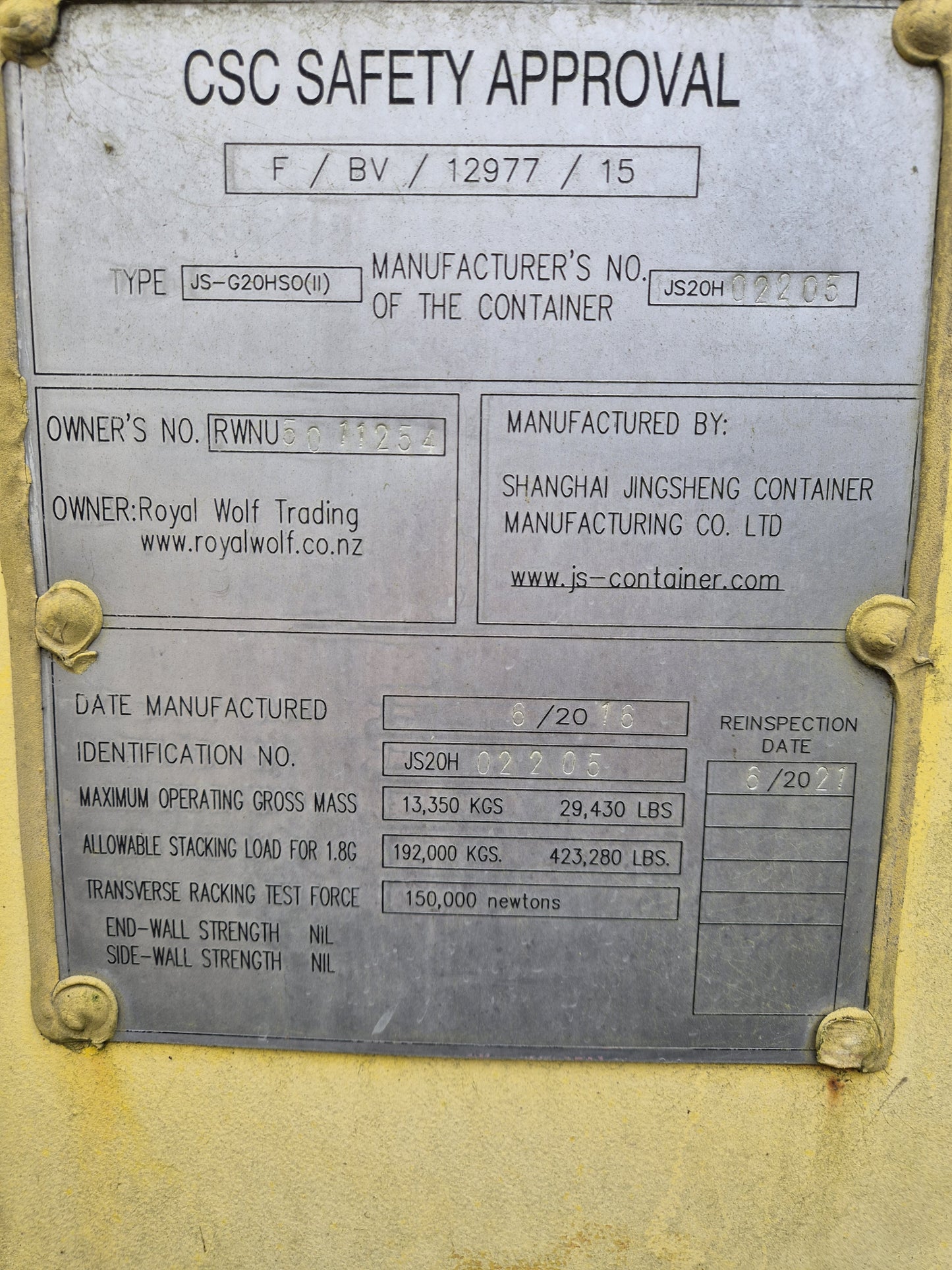 20FT DANGEROUS GOODS CONTAINER, SIDE OPENING, GD COND