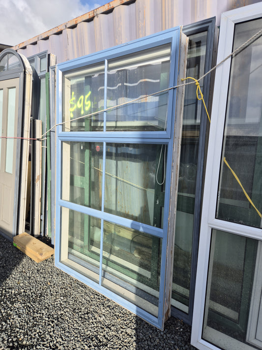 Blue Aluminium Window, opens, with roller blind 2 H x 1.3 W
