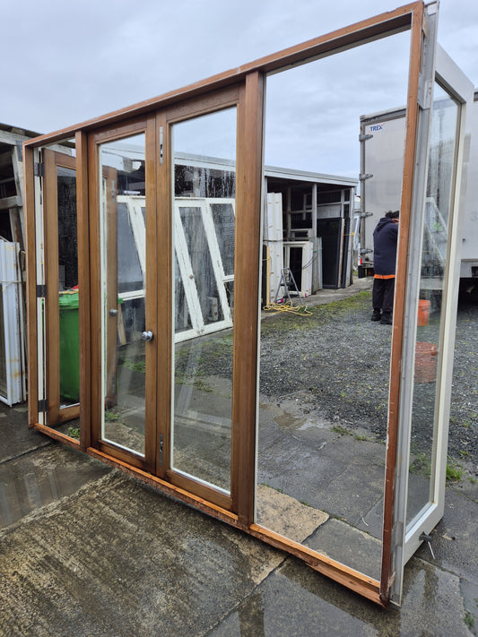 Aluminium & Cedar French doors with opening windows 2240 H x 2900 W #2044b see matching joinery