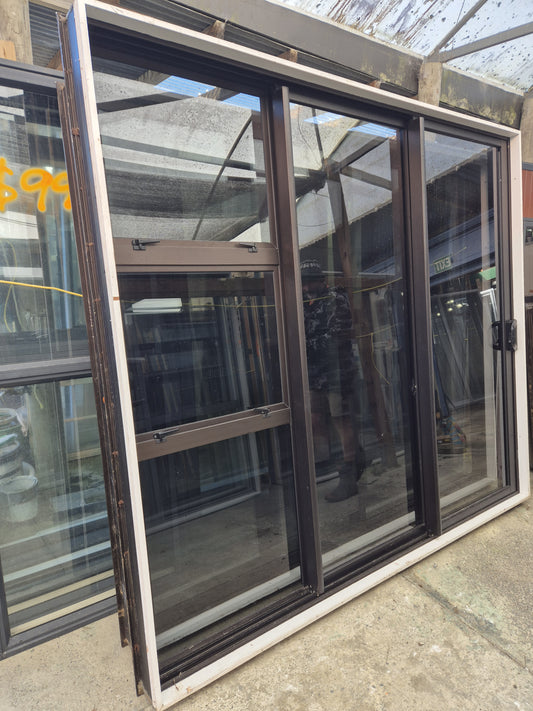 Modern Bronze Stacker Slider with windows 2135 H x 2400 W #2060