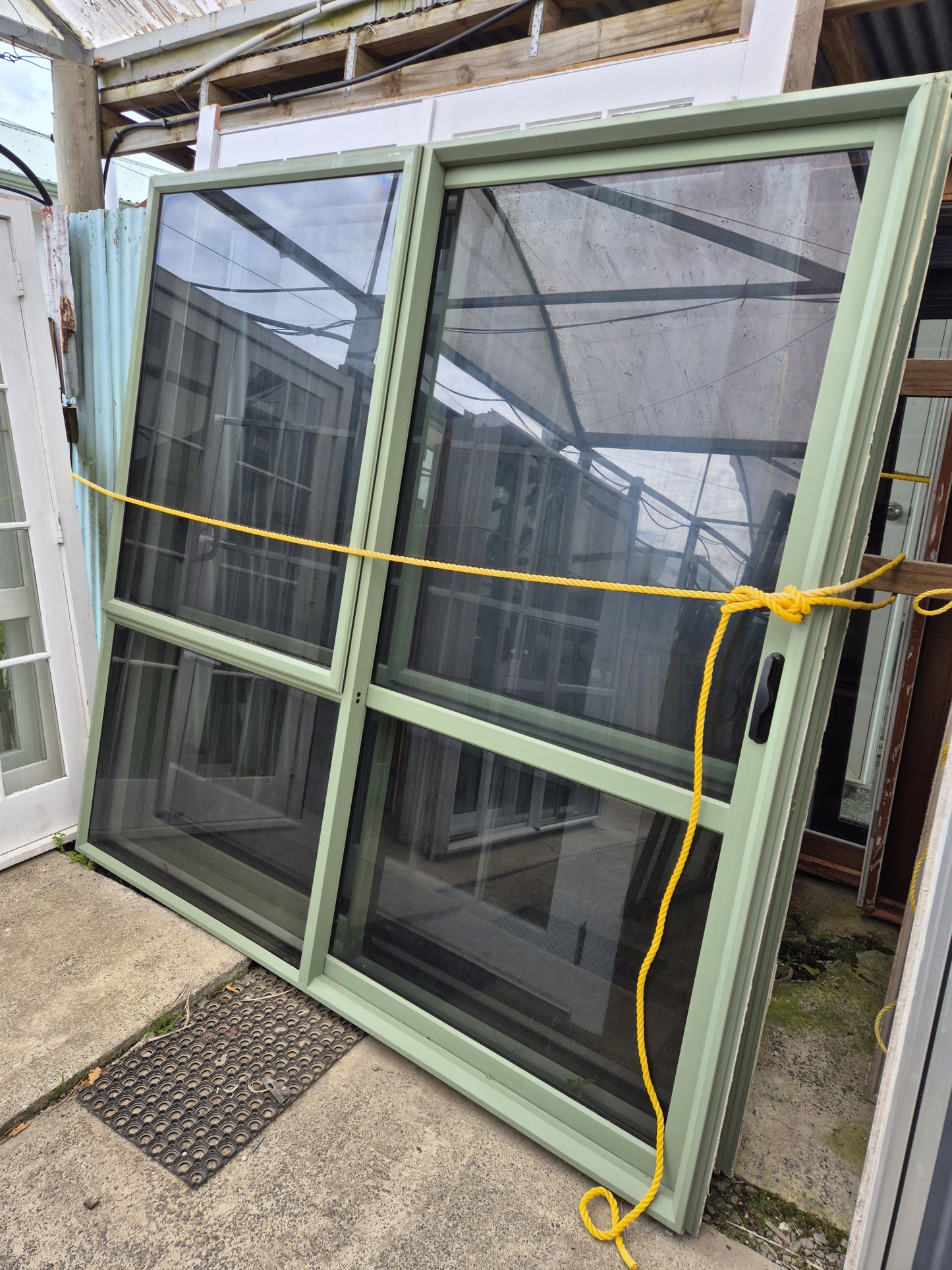 Mist Green Ranchslider with opening window 2130 H x 2100 W #2133