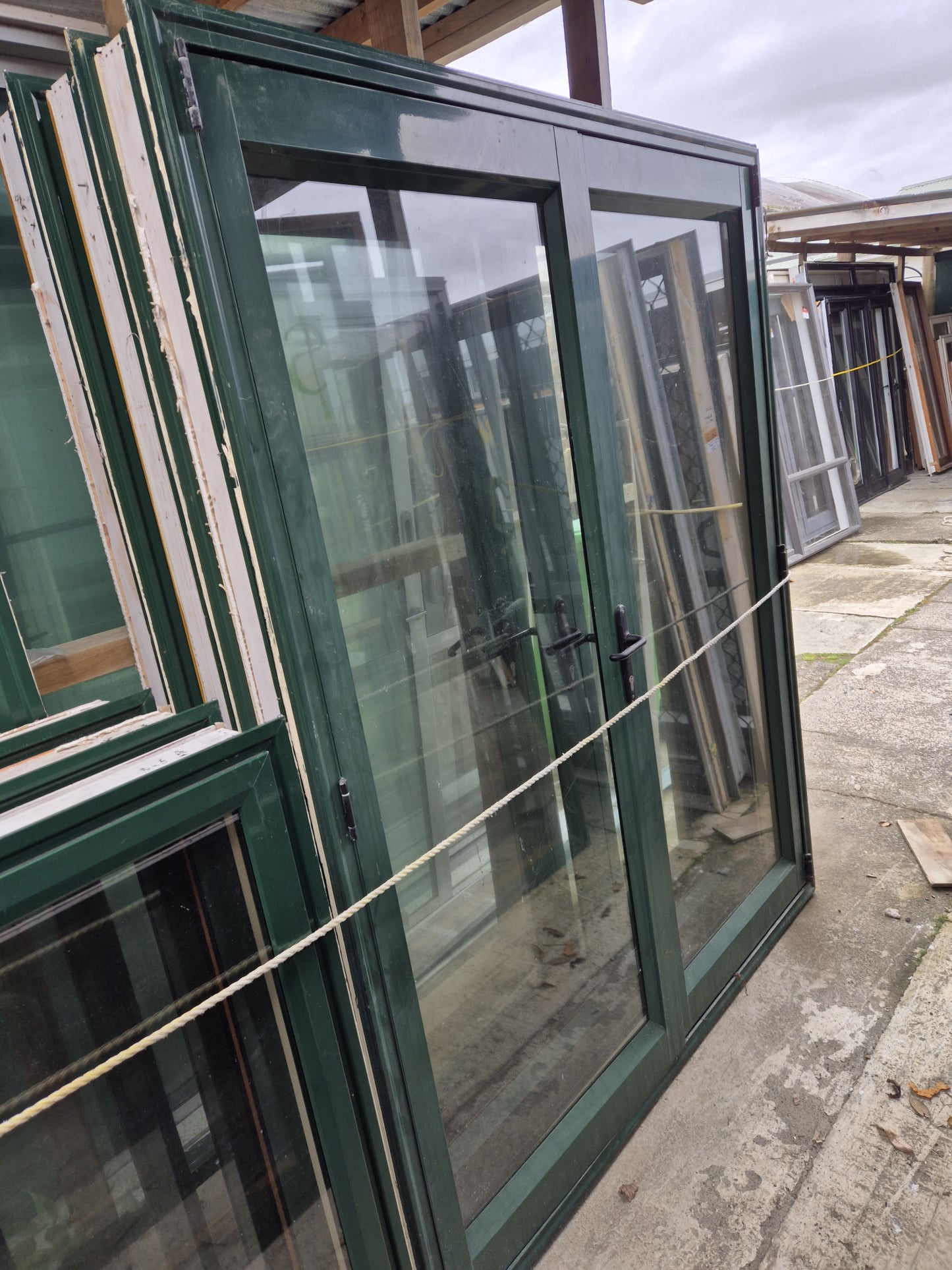 Green French doors 2 H x 1.6 W #2169 (3 available & matching windows)
