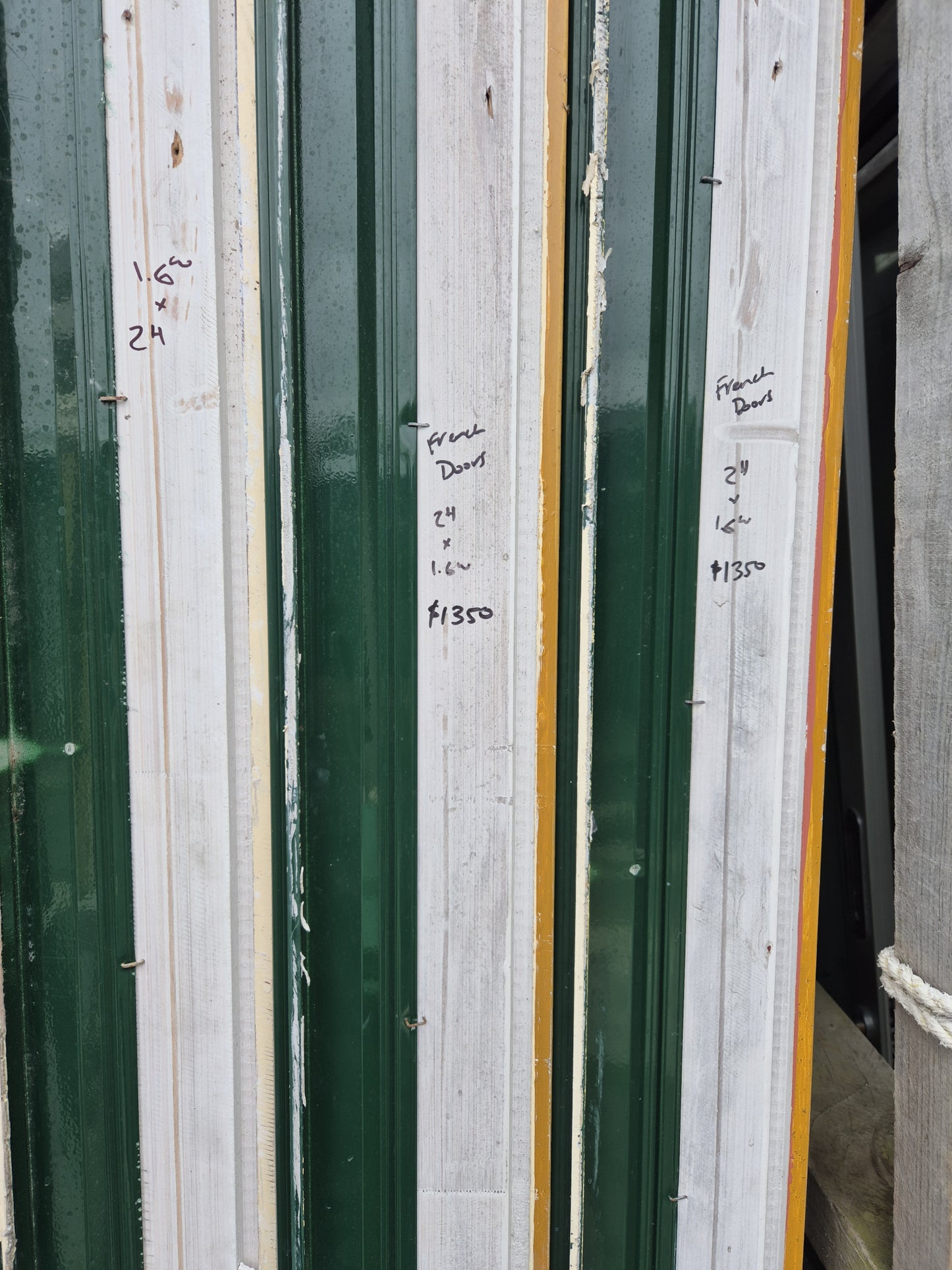 Green French doors 2 H x 1.6 W #2169 (3 available & matching windows)