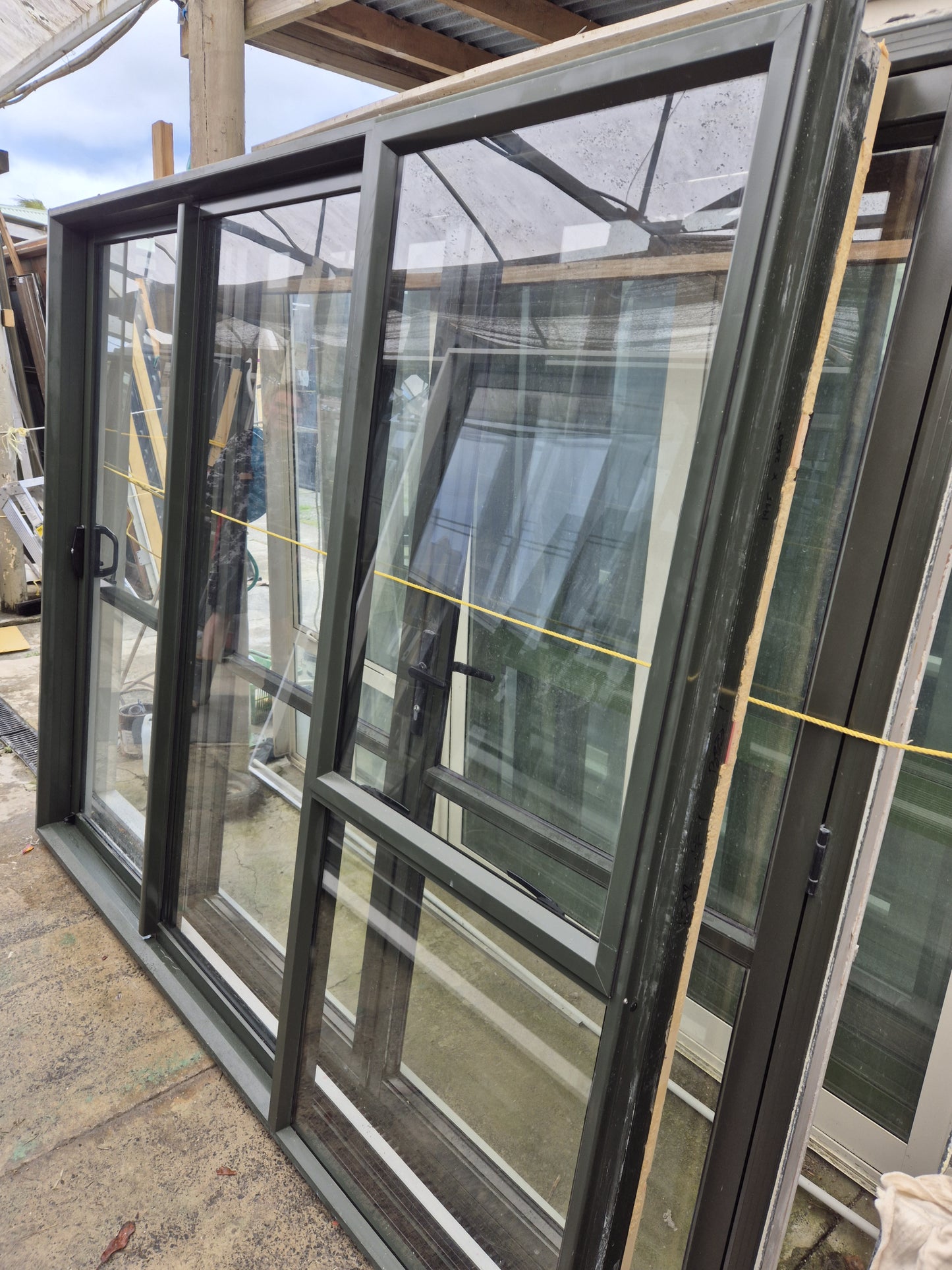 Karaka Green Stacker Sliding Door with opening window 2 H x 2.4W #2173