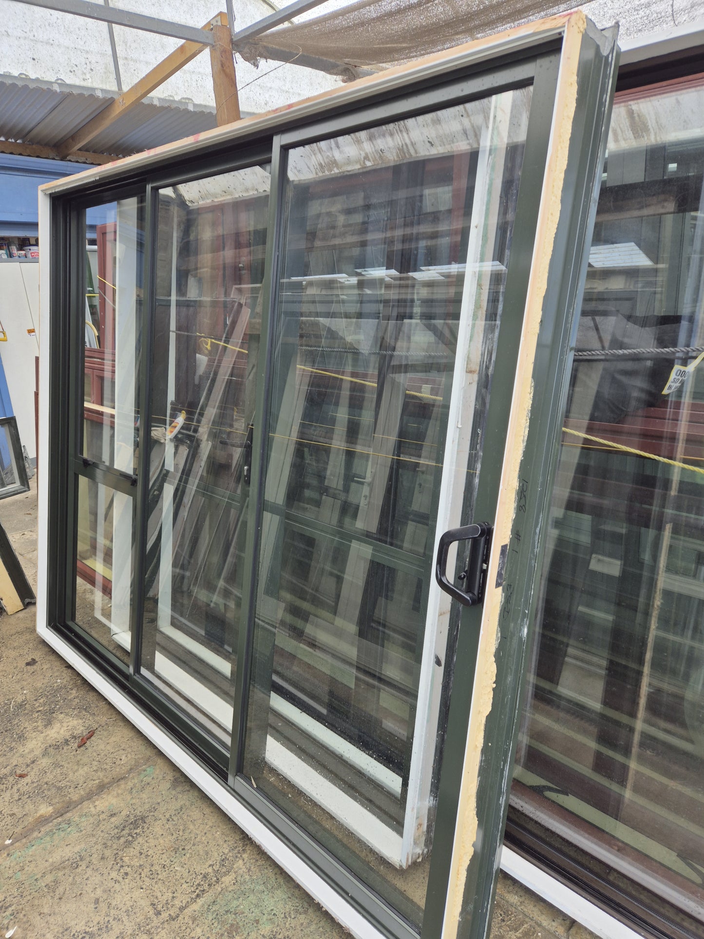 Karaka Green Stacker Sliding Door with opening window 2 H x 2.4W #2173
