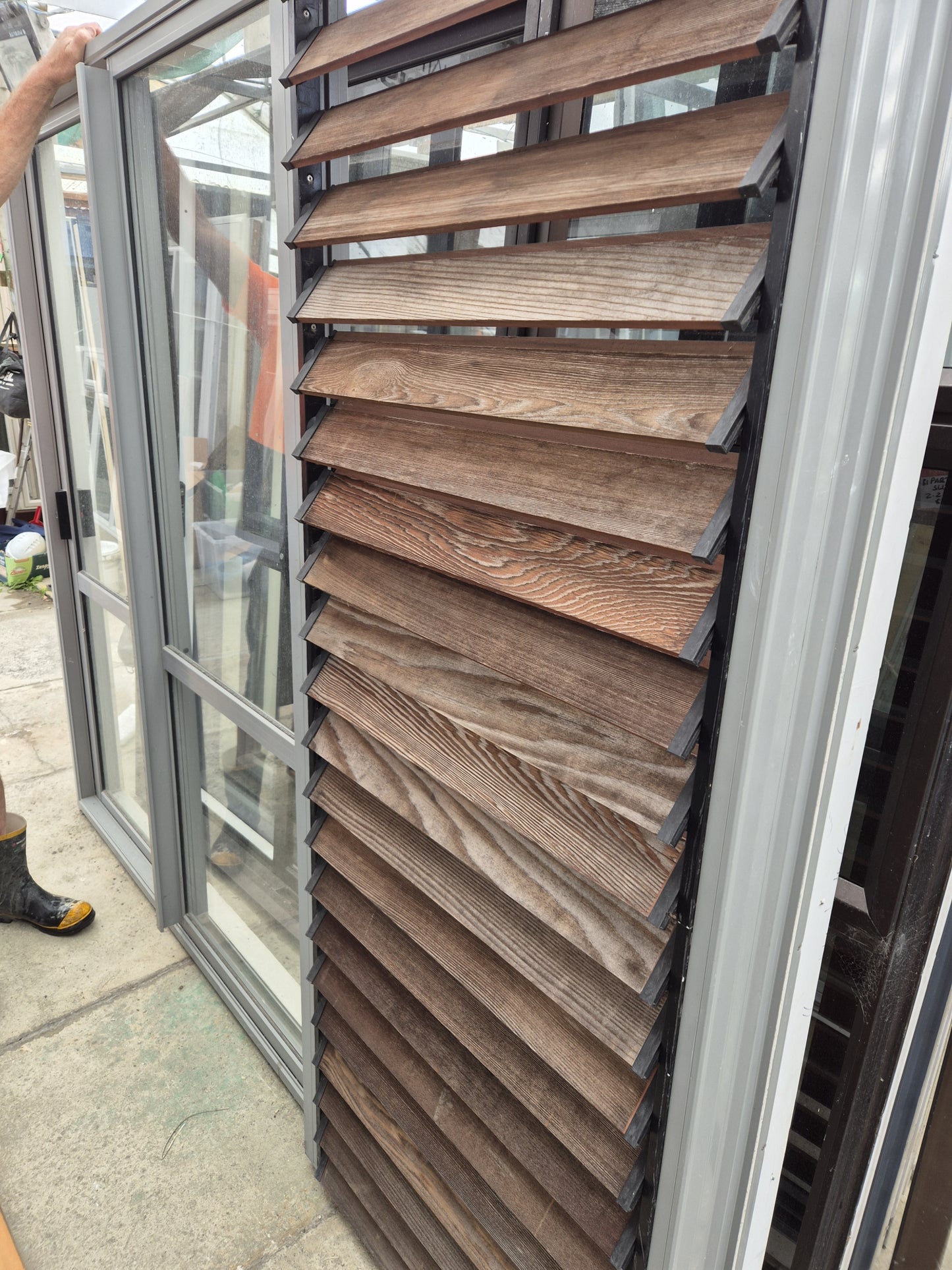 Sandstone Grey Stacker Slider with Louvres 2050 H x 2460 W ( 2 available L - R ) #RSW8