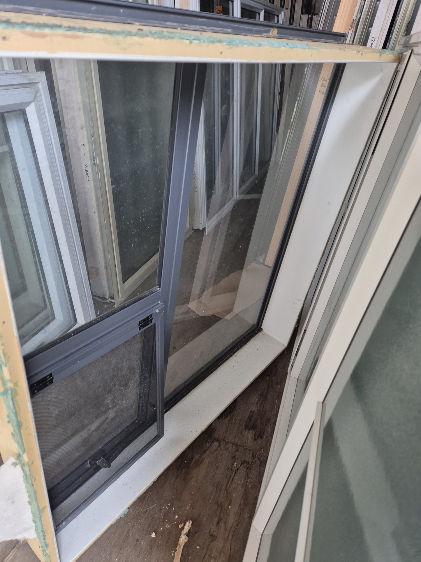 Denim Blue Aluminium window 1m x 1m with flyscreen  #2172