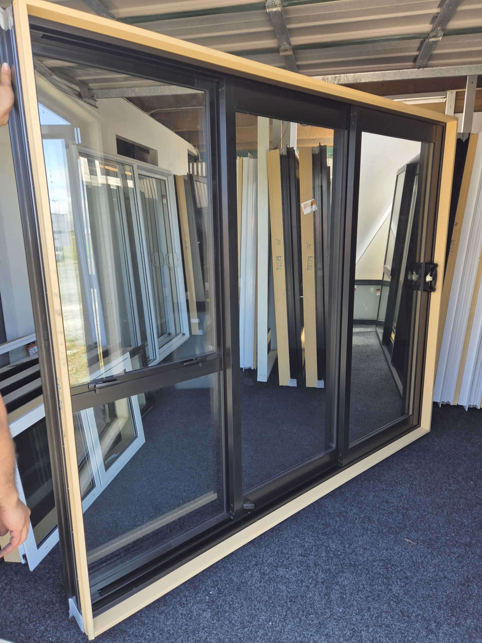 NEW DOUBLE GLAZED Black Stacker Slider with opening window 2 H x 2.4 W ...