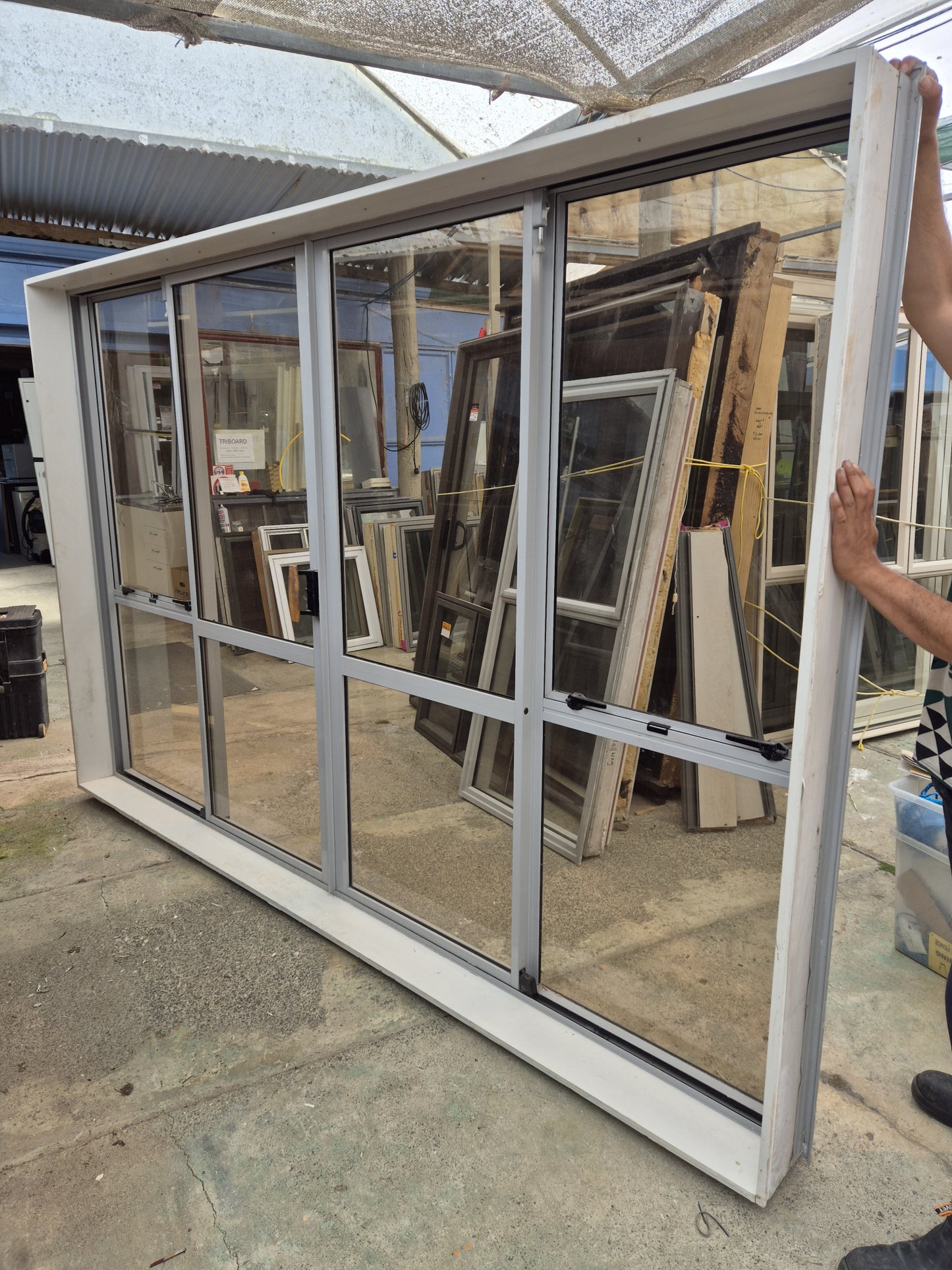 Grey Bi parting Sliding door with opening windows 2m H x 3 W #2049