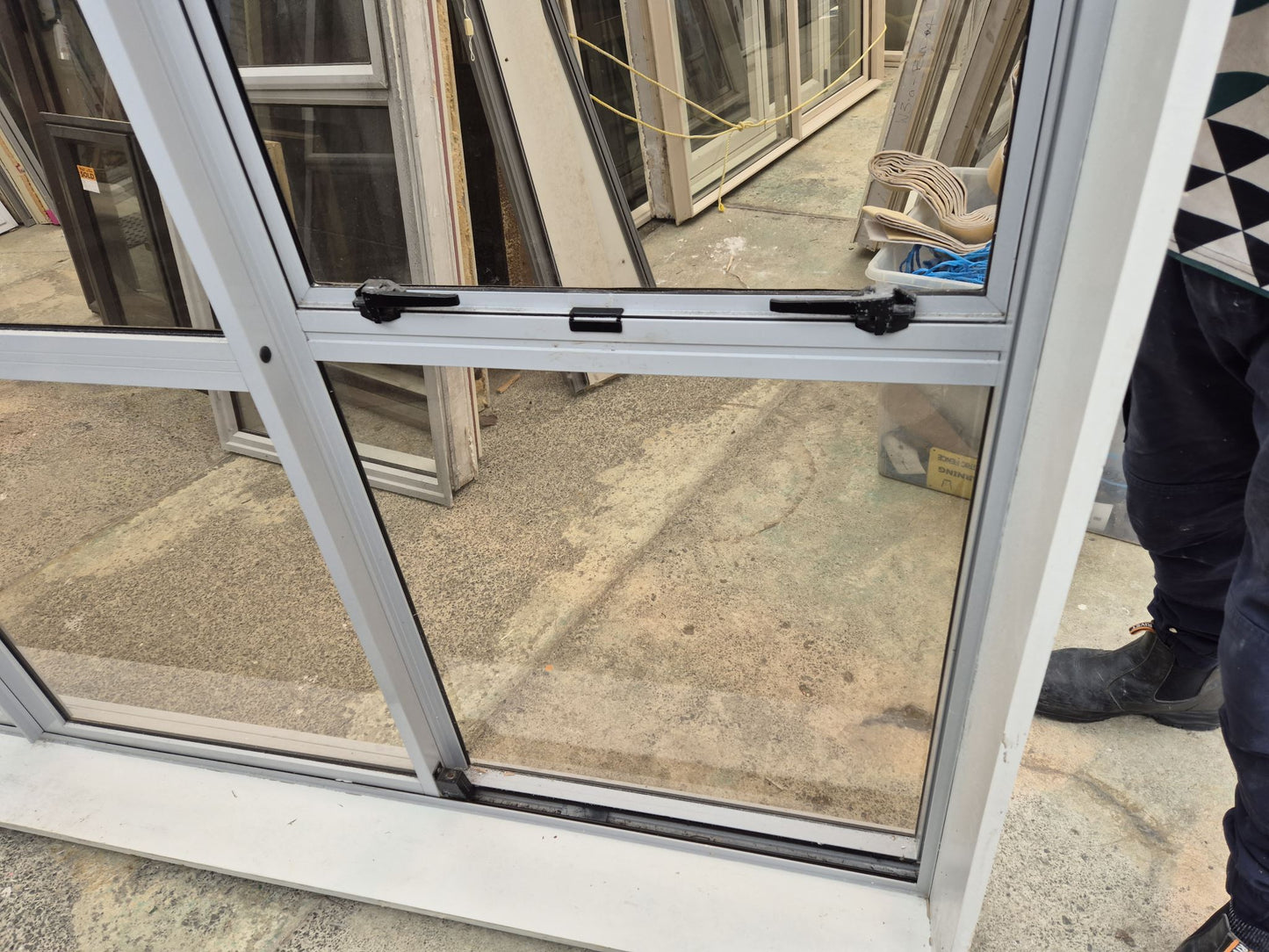 Grey Bi parting Sliding door with opening windows 2m H x 3 W #2049