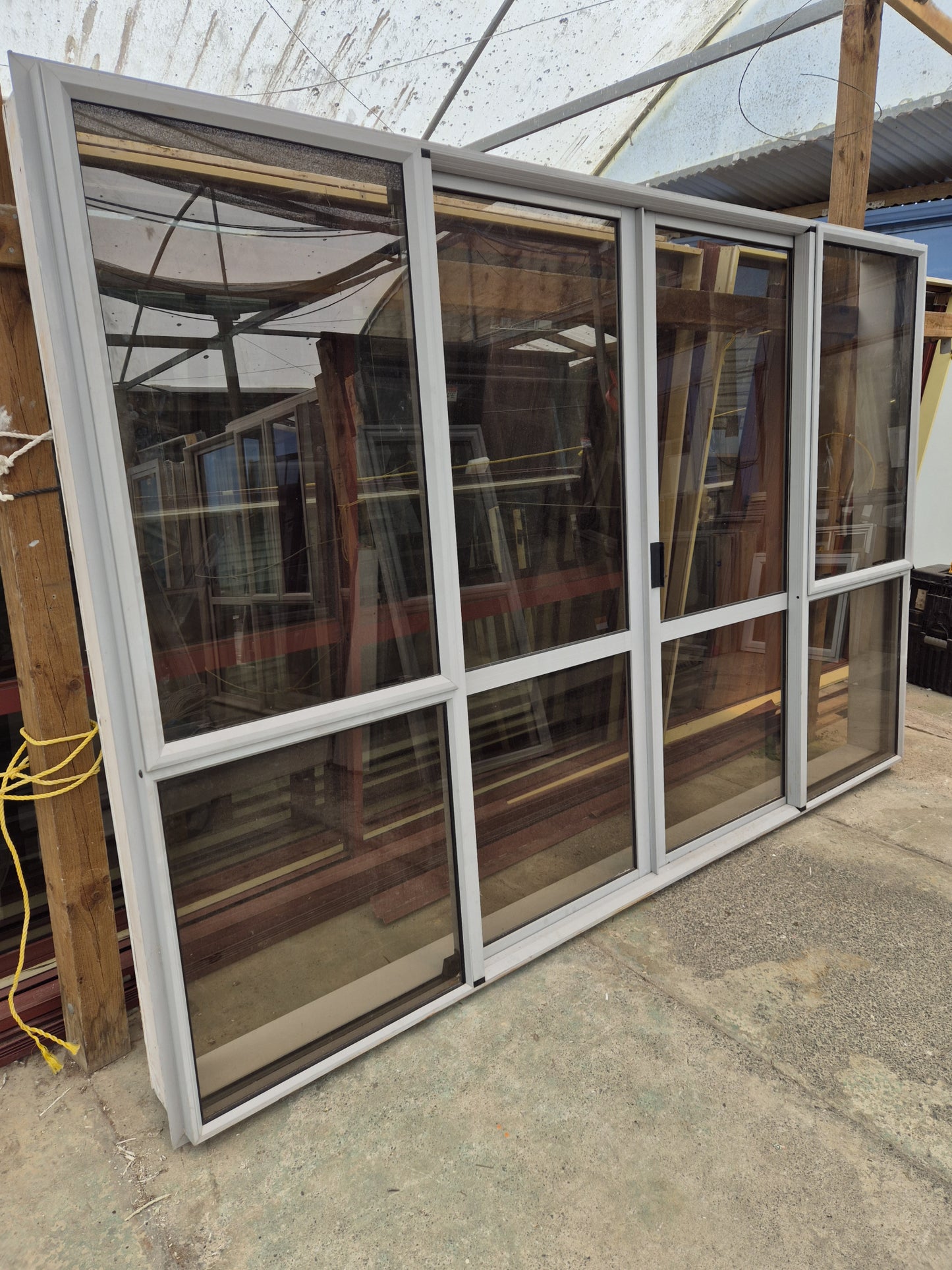 Grey Bi parting Sliding door with opening windows 2m H x 3 W #2049