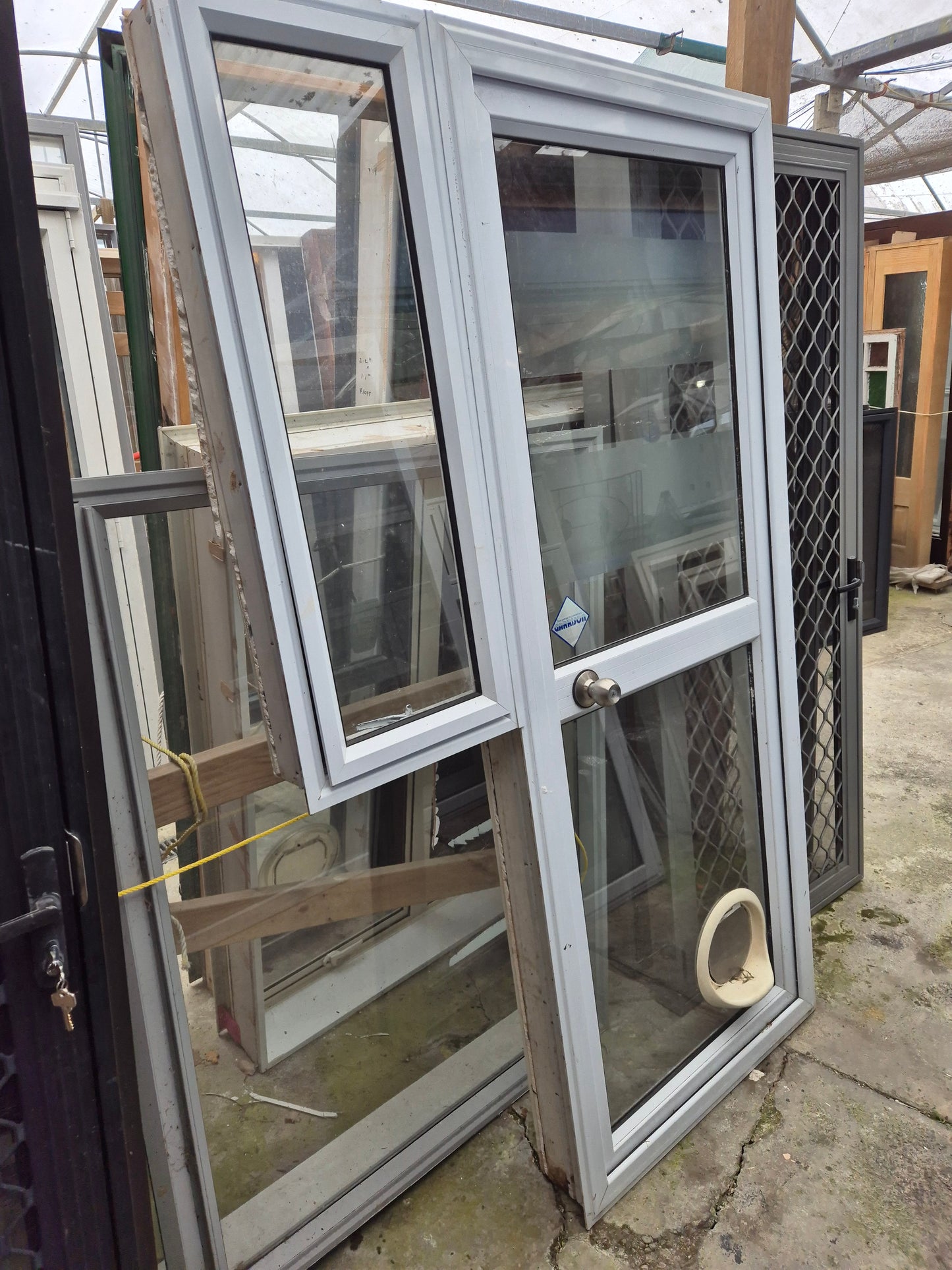 White Exterior Aluminium Door with window 2 H x 800/1200 W #2037