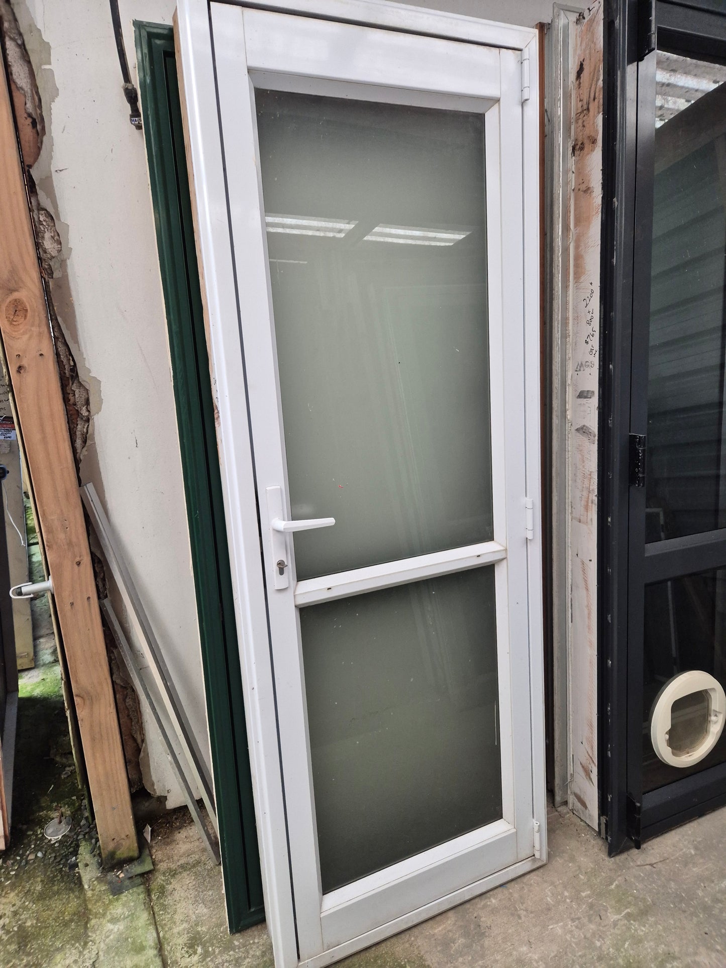 White Aluminium Door 2055 H x 750 W opens outward #2036