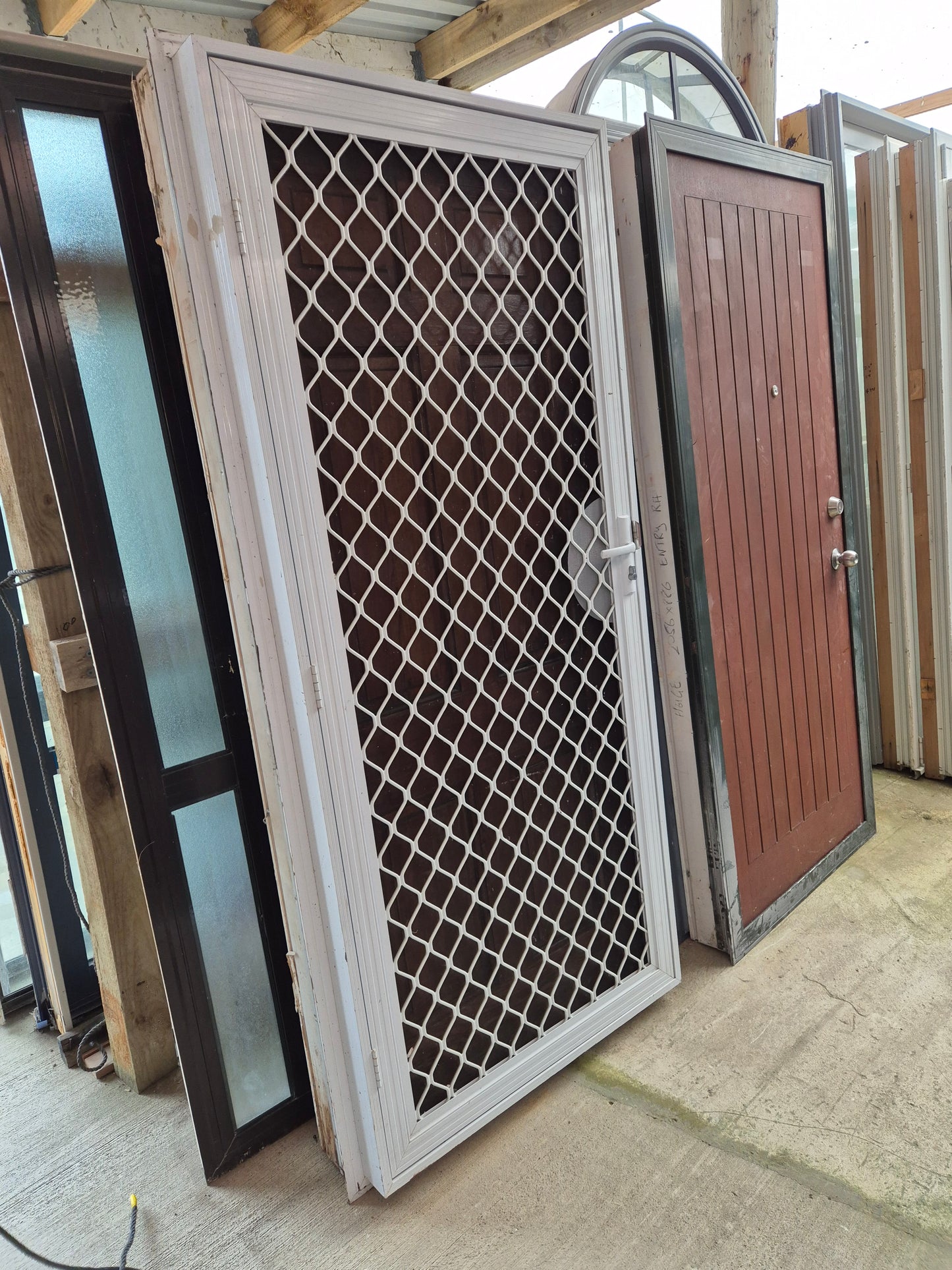 Solid Wood Entrance door with security grille 2050 H x 930 W #2038