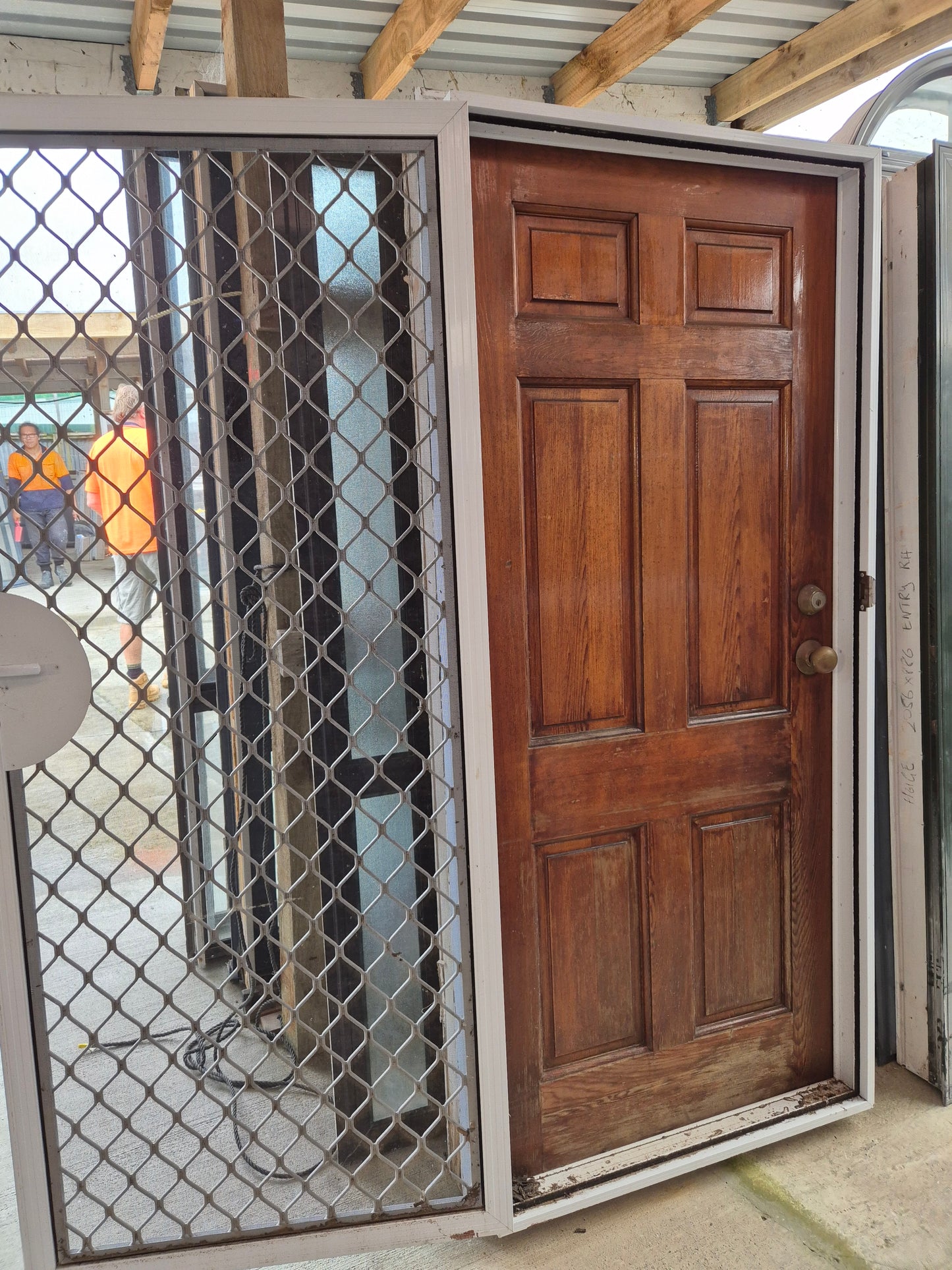 Solid Wood Entrance door with security grille 2050 H x 930 W #2038