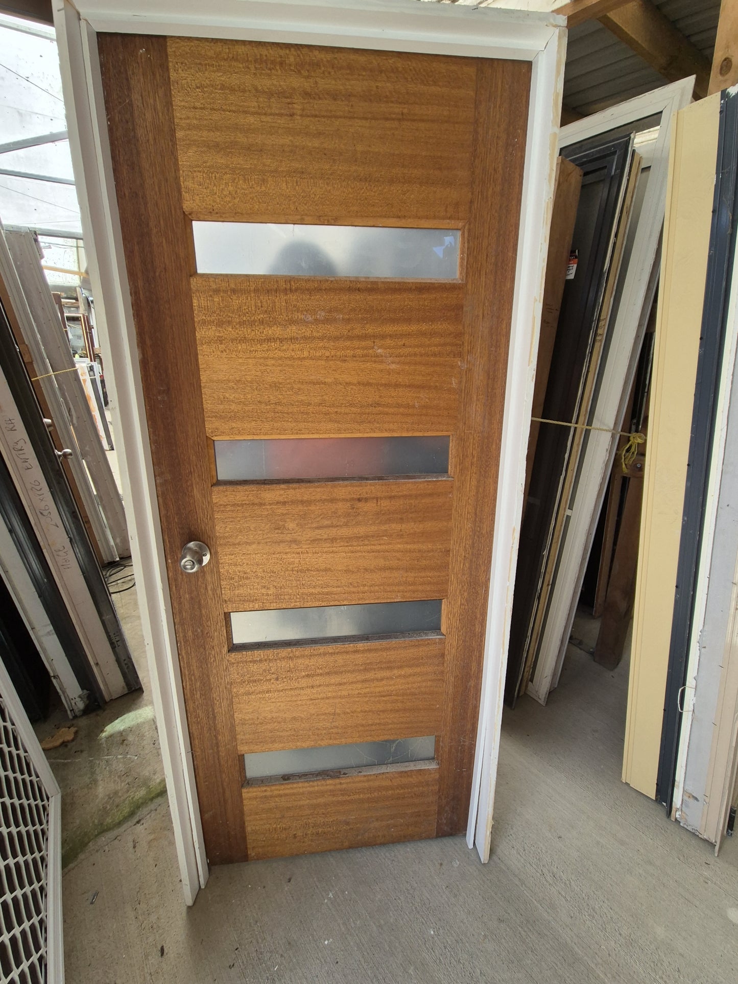 Wooden Door with glass panels Door only size 1980 H x 810 W #2082