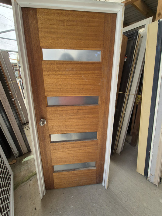 Wooden Door with glass panels Door only size 1980 H x 810 W #2082