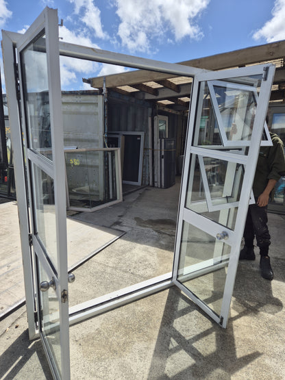 White Double Glazed French Doors with opening windows 2m H x 2.110W #2087