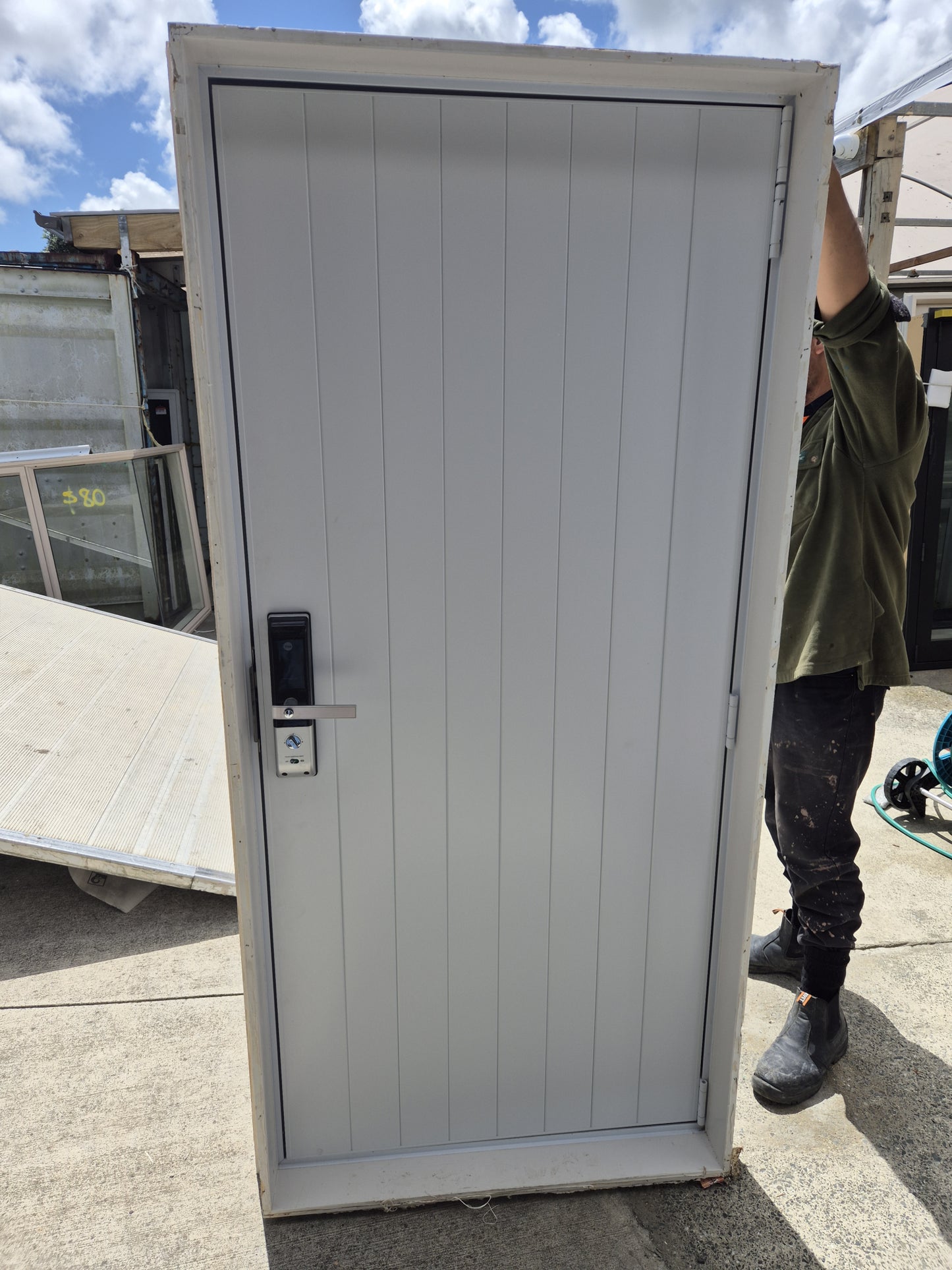 Solid Aluminium Door complete with frame, Yale swipe card lock 2m H x 935W #2224