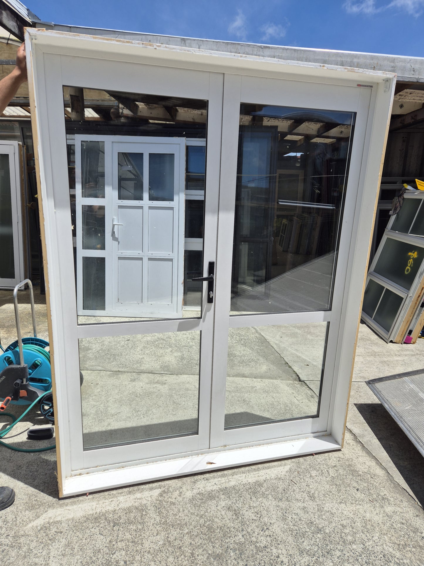 Near New Double Glazed White French doors 2020 H x 1580 W #2222