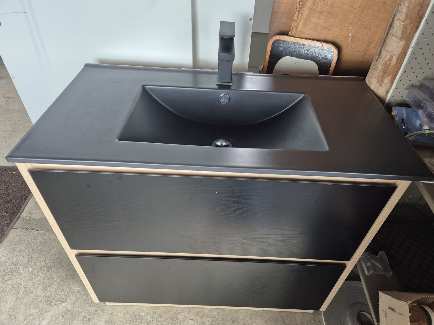 Modern Freestanding Vanity softclose draws 910 W x 470 D